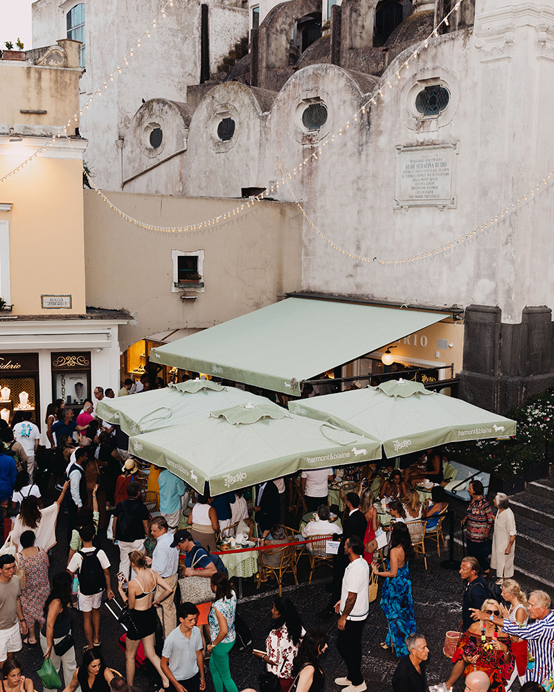 Crowd in front of Bar Tiberio in Capri during Harmont & Blaine event.