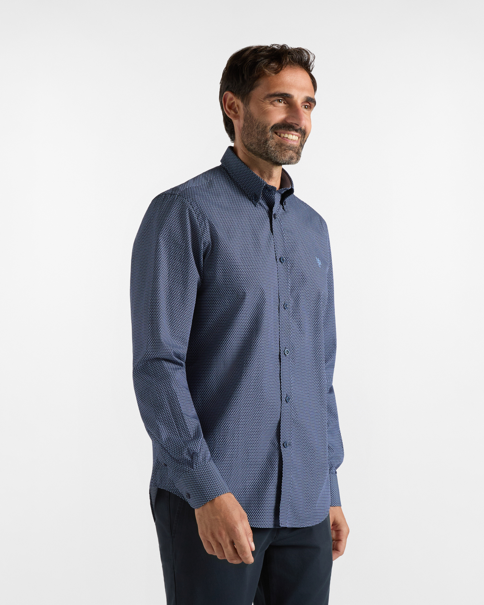 Camicia HBJ Uomo Regular Fit con collo Montecarlo in puro cotone microstampa blu scuro