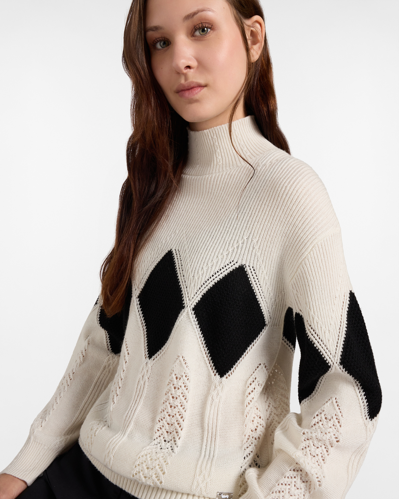 Jersey Mujer con cuello perkins en mezcla de lana Made in Italy, BLANCO, large