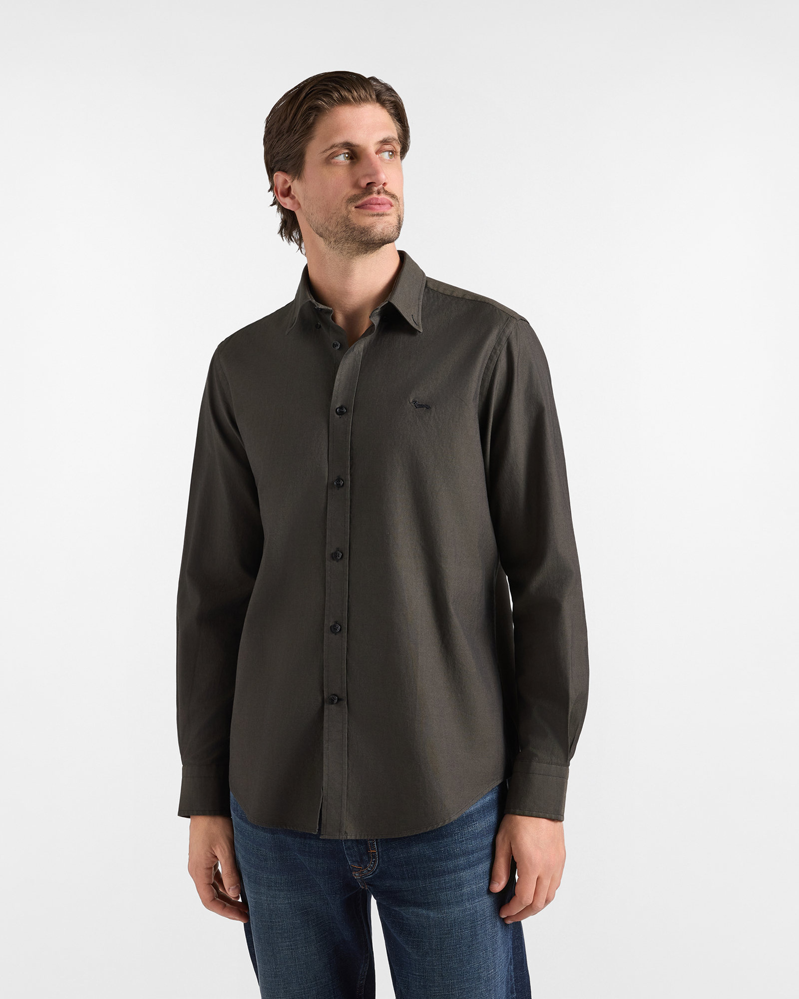 Men's regular-fit dark green yarn-dyed Oxford shirt