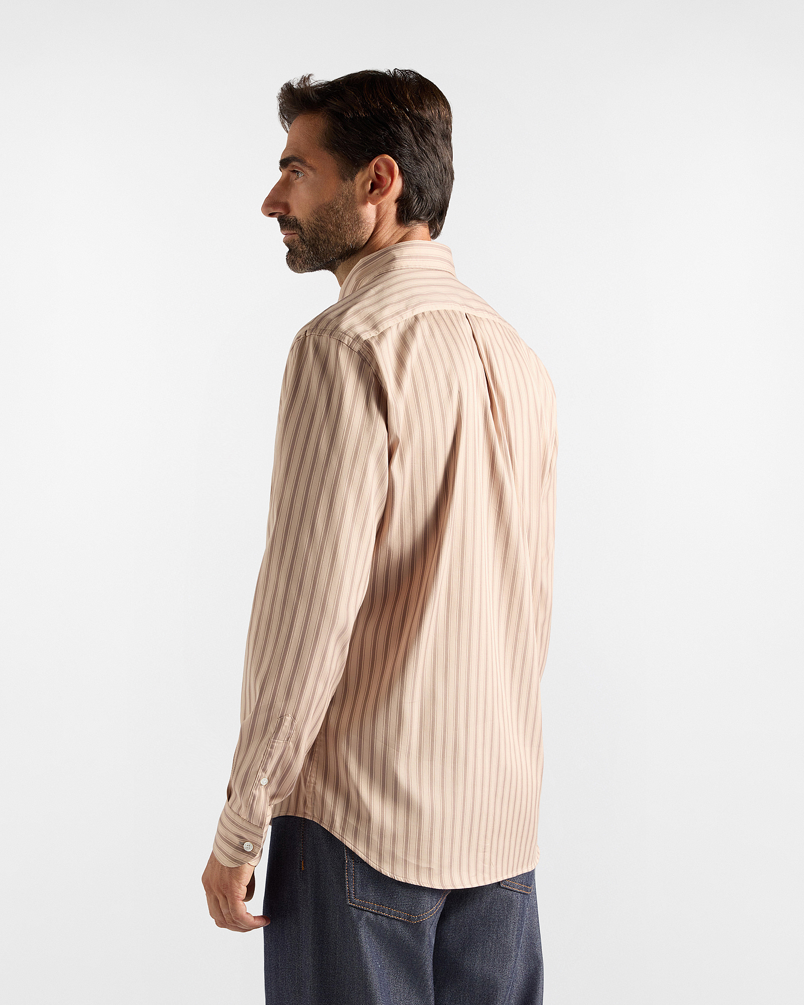 Men's regular-fit stretch satin shirt with stripe, LIGHT BROWN, large