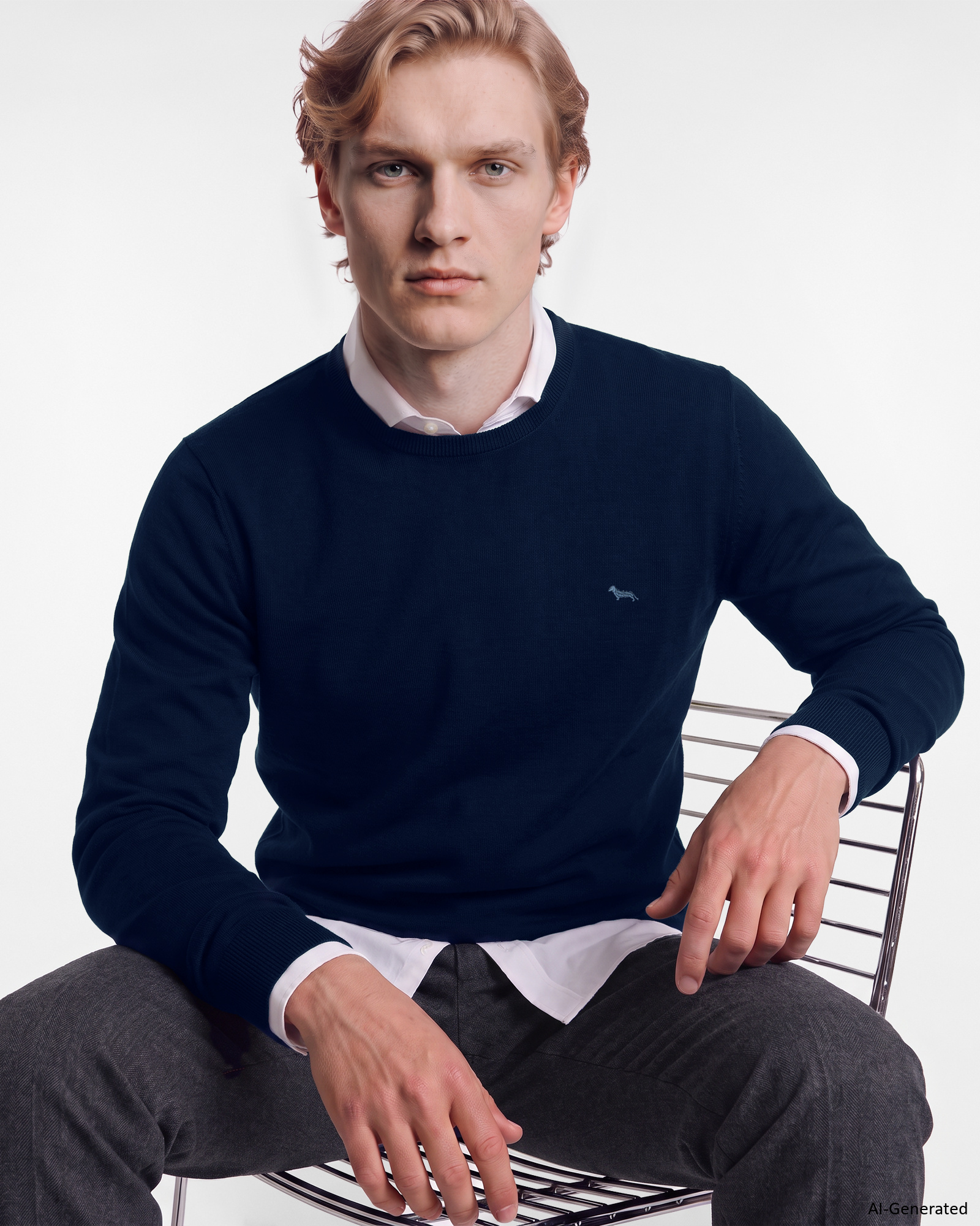 Maglia Uomo in 100% pura lana Regular Fit Made in Italy, OCEAN, large