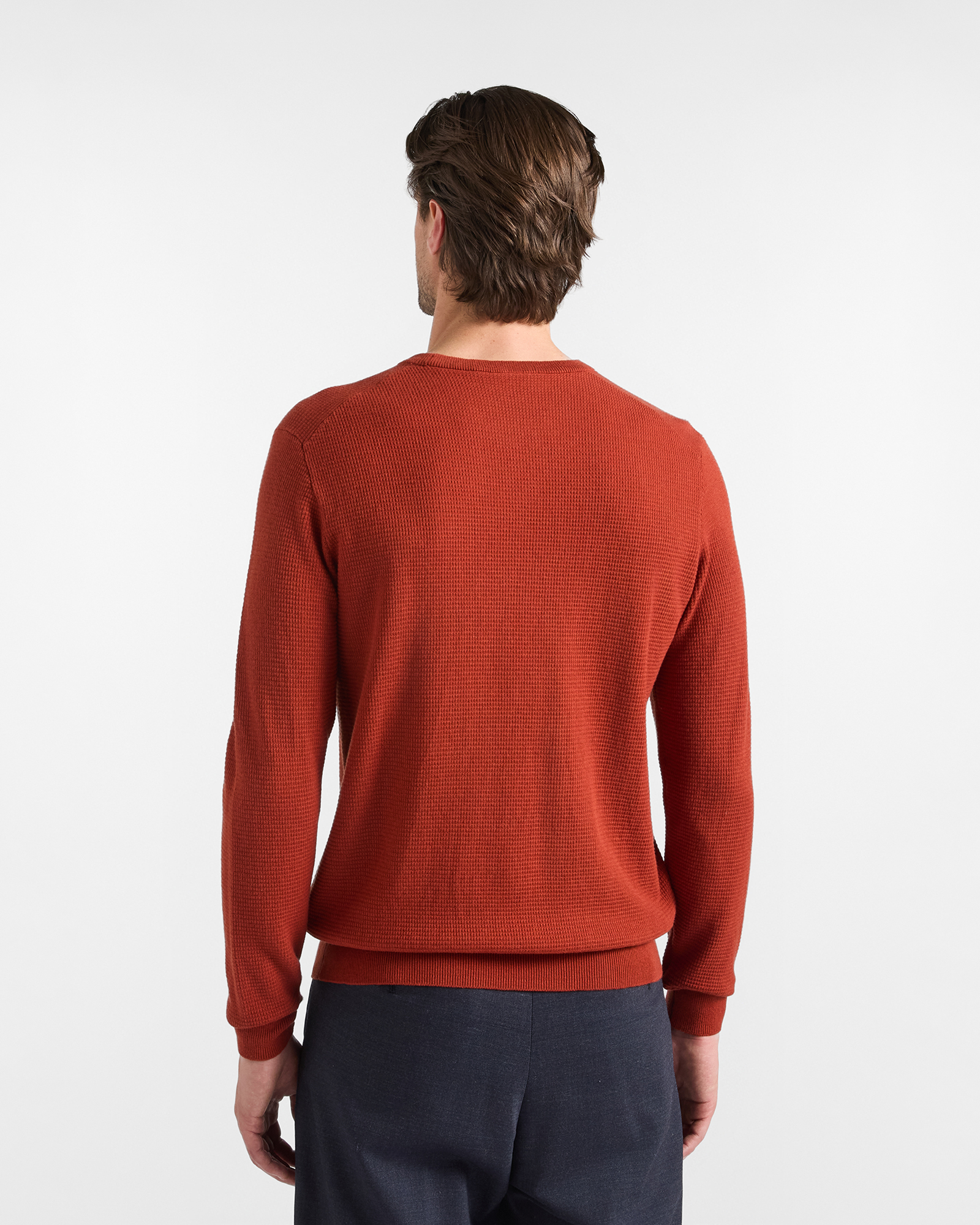 Men's regular fit sweater in wool and cotton blend, BRICK RED, large