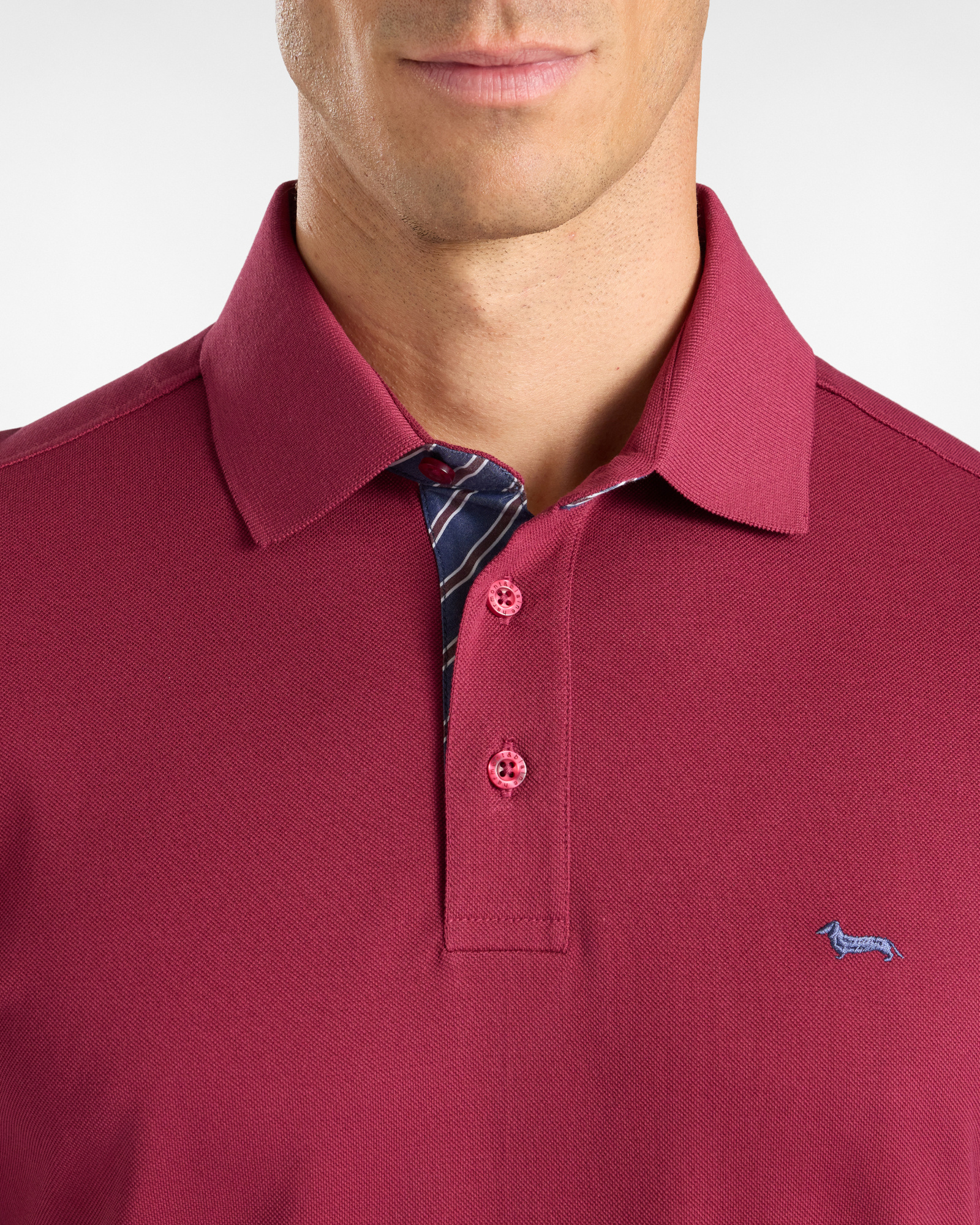 Polo da uomo manica corta in piquet di 100% puro cotone, ROSSO SCURO, large