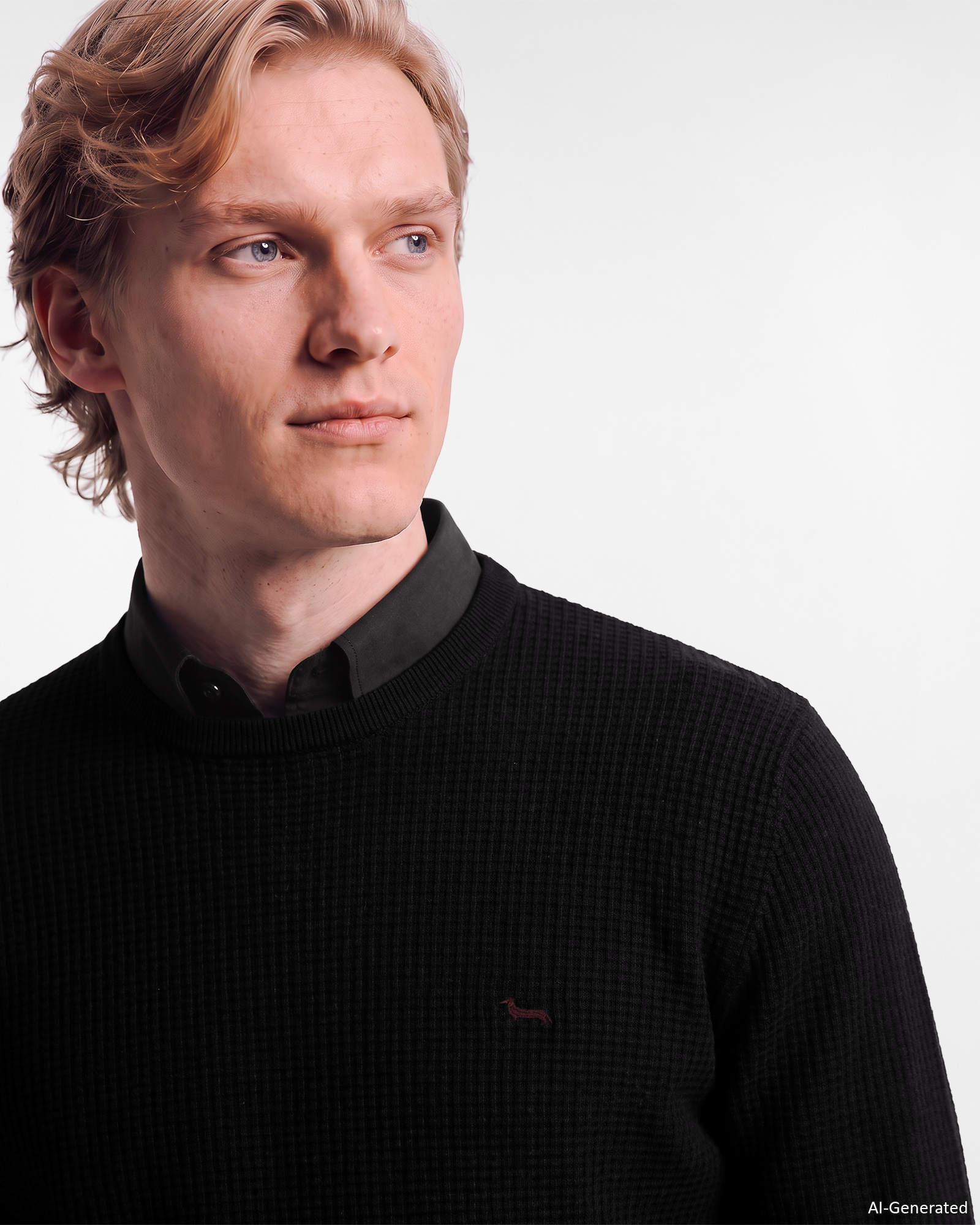 Men's Made in Italy regular fit sweater in wool and cotton blend, BLACK, large