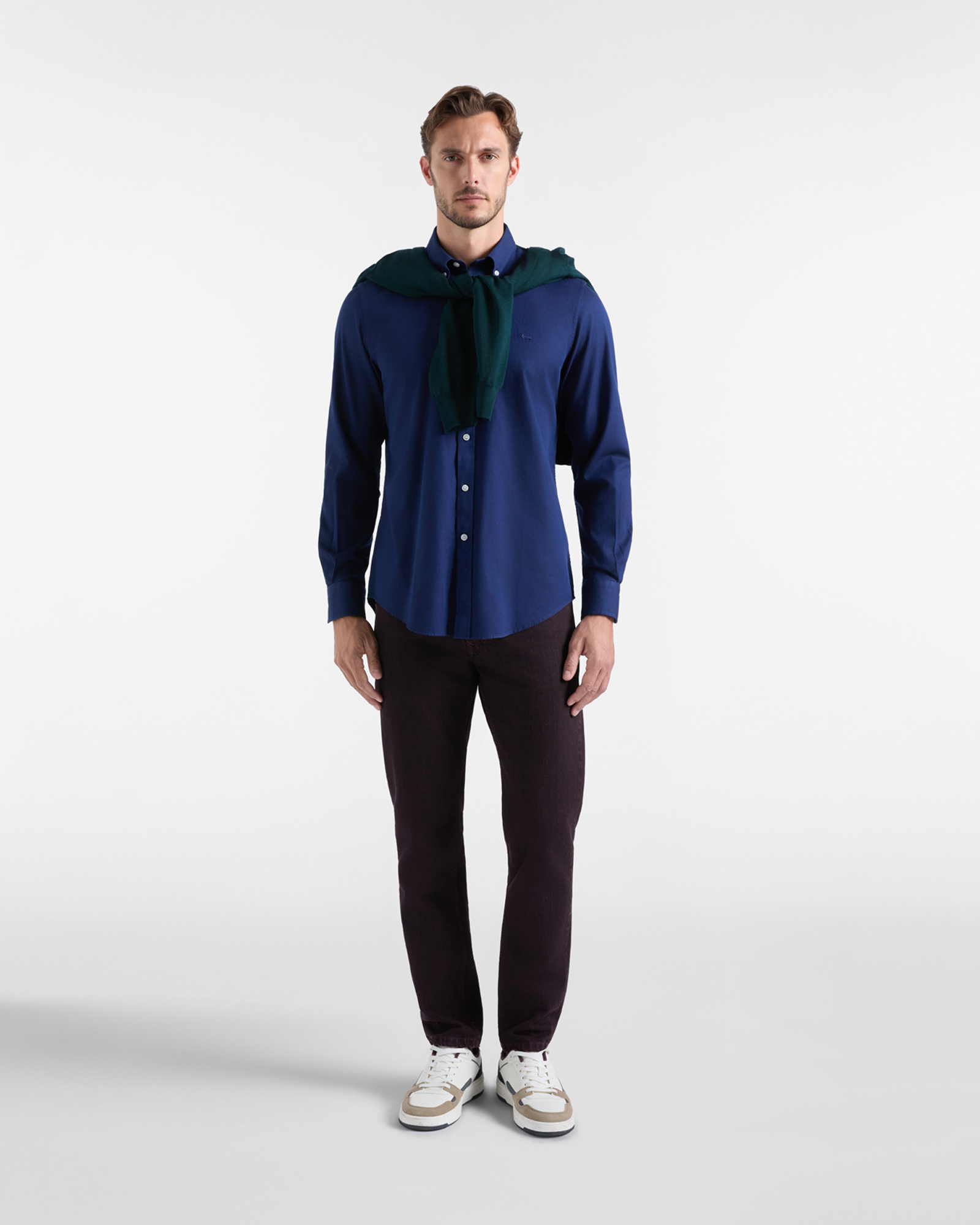 Men's regular-fit sport dark blue micro jacquard shirt, SPORT BLUE, large