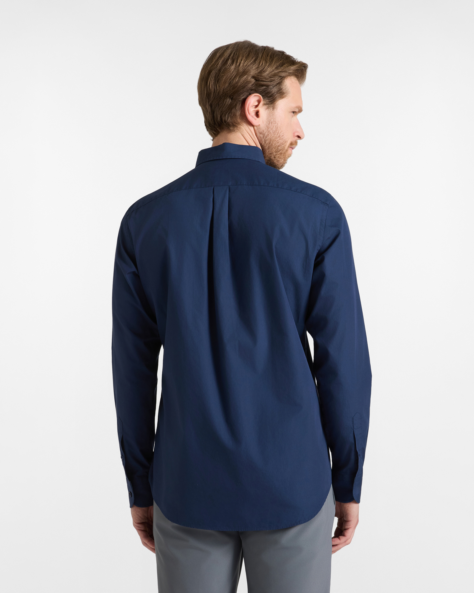 Men's regular-fit dark blue peach poplin shirt with denim, DARK BLUE, large