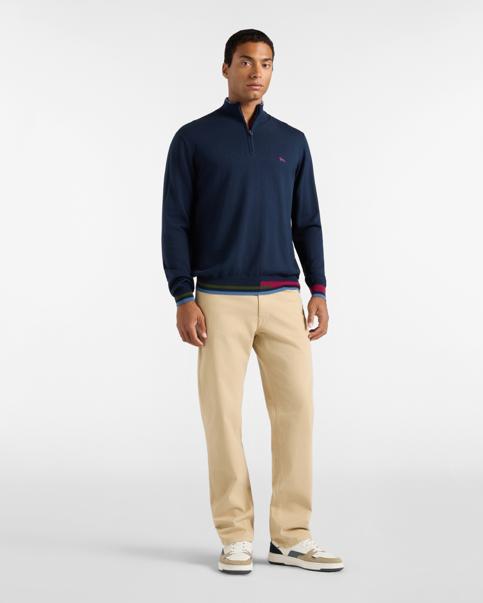 Men&rsquo;s regular-fit  stretch cotton 5-pocket trousers, BEIGE, large