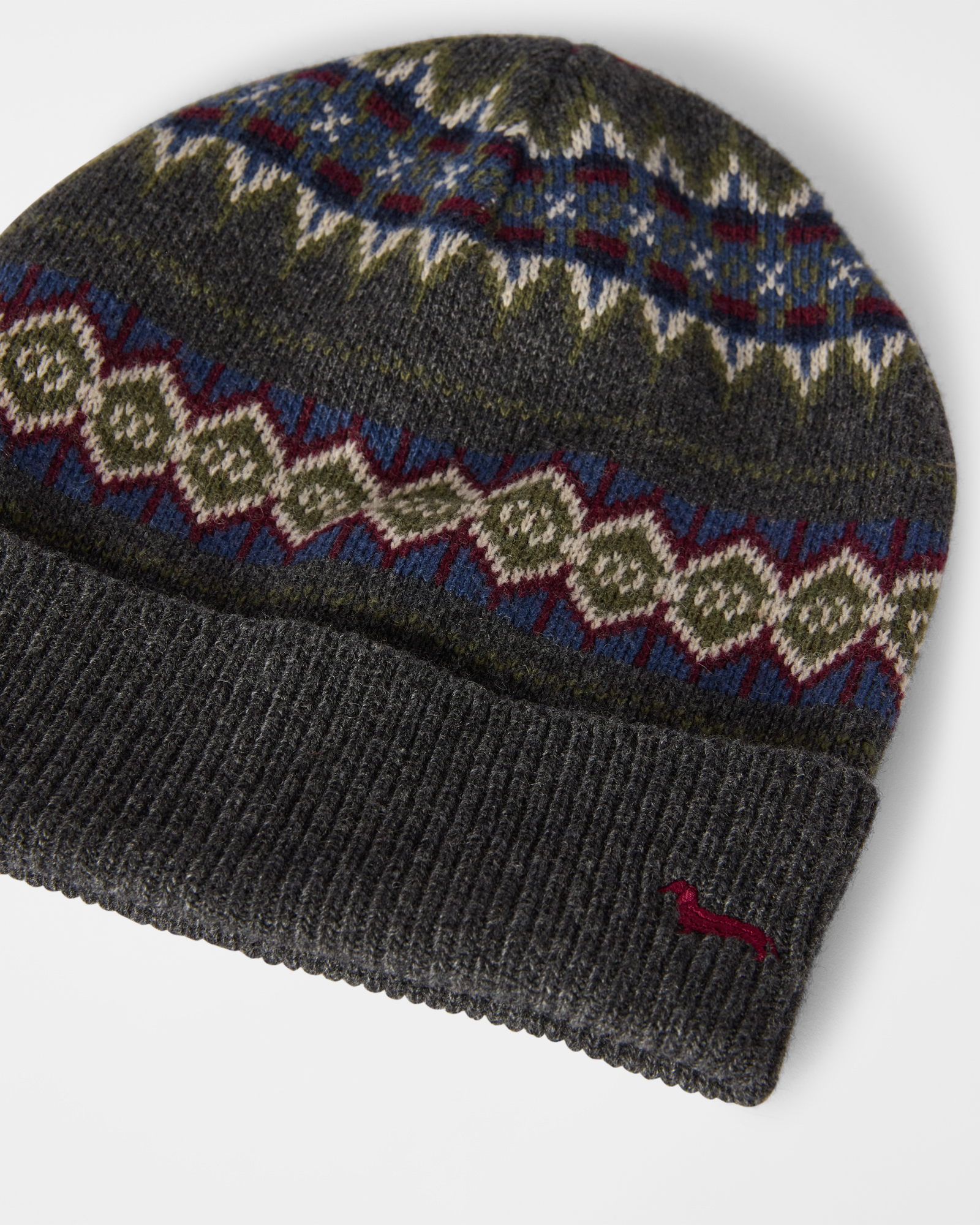 Beanie Uomo zuccotto fair isle in misto lana e cashmere, GRIGIO, large
