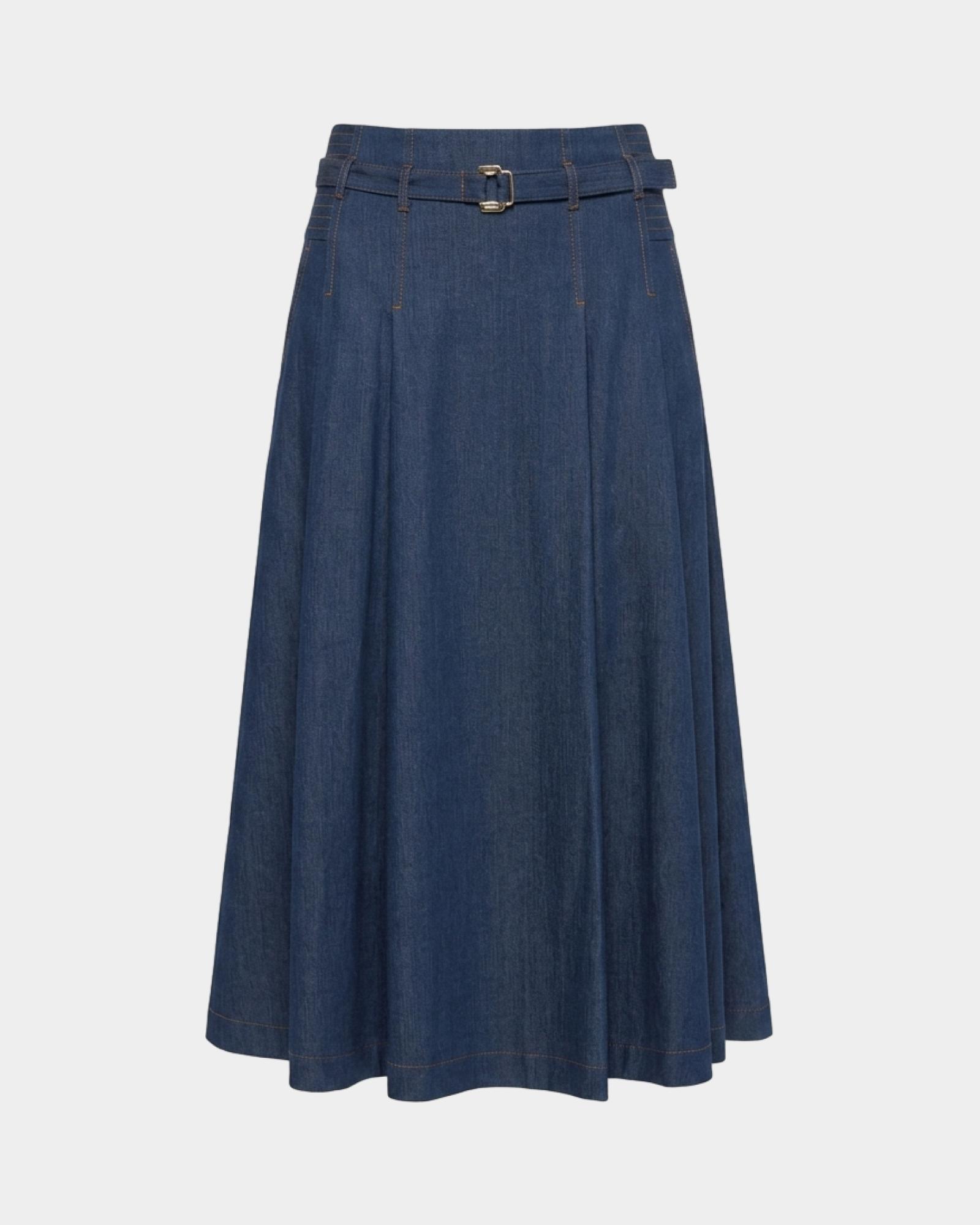 Falda vaquera con costuras en contraste, AZUL DENIM, large