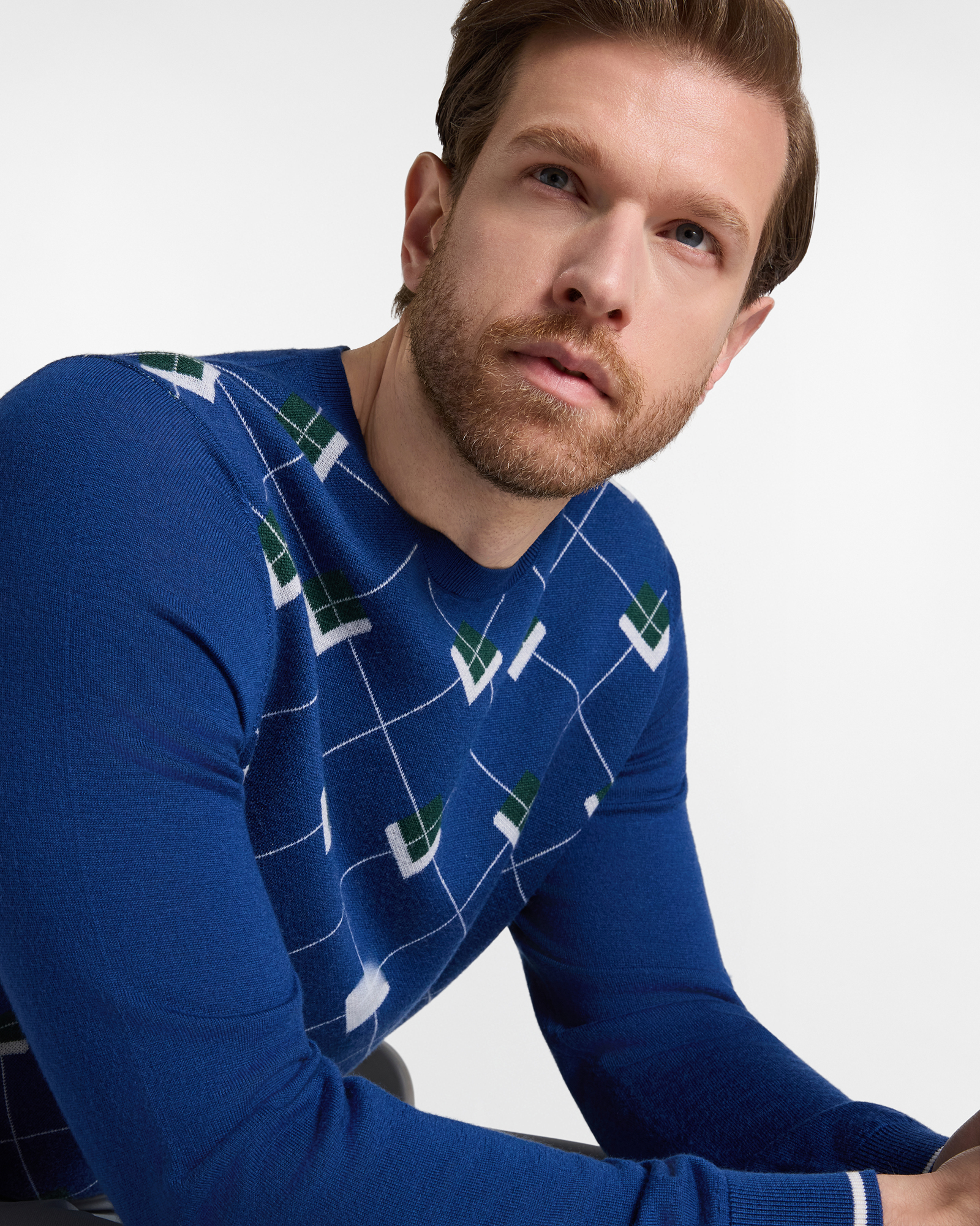Maglia Uomo in 100% pura lana Regular Fit, BLU ELETTRICO, large