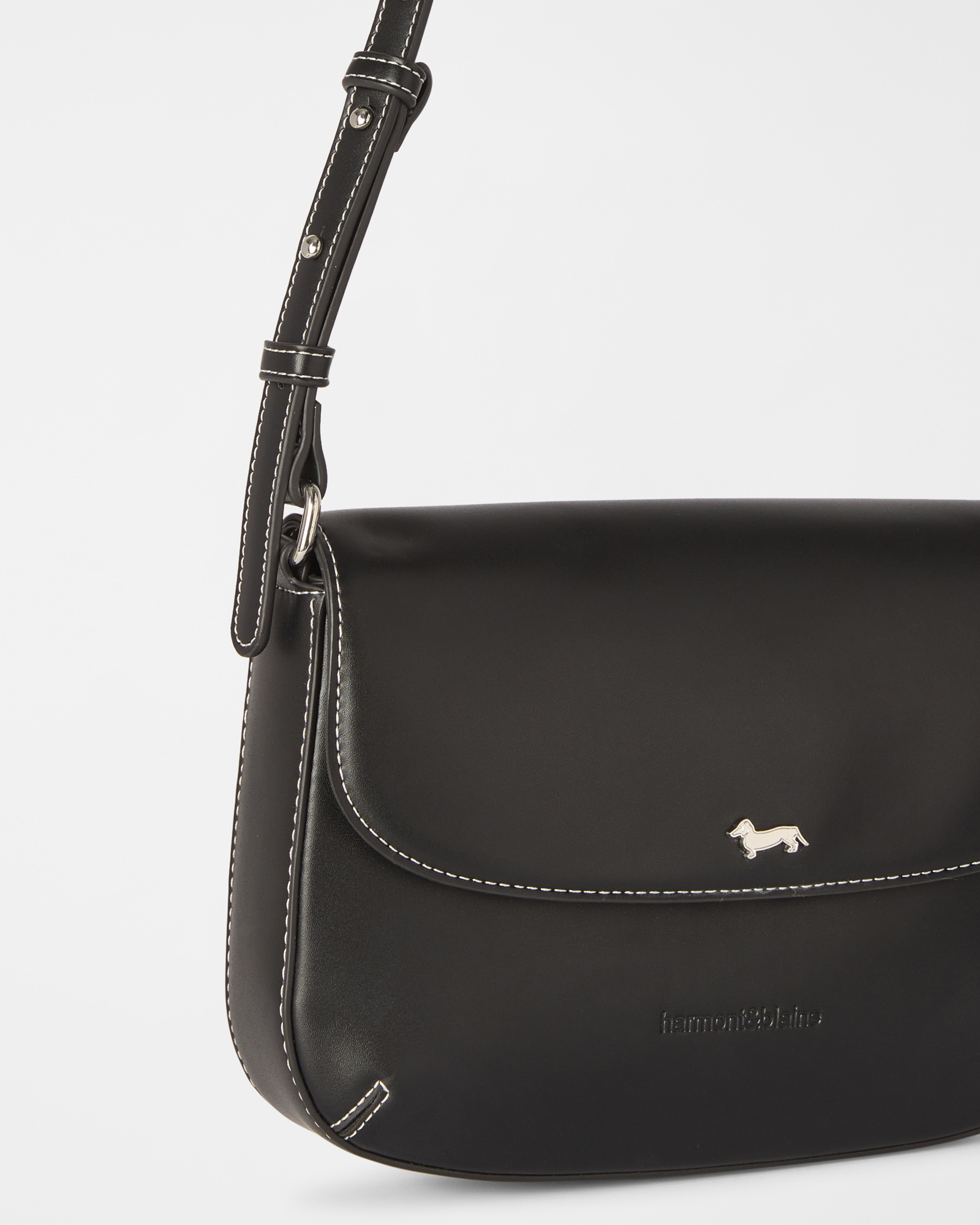 Women's cross-body bag with flap, BLACK, large