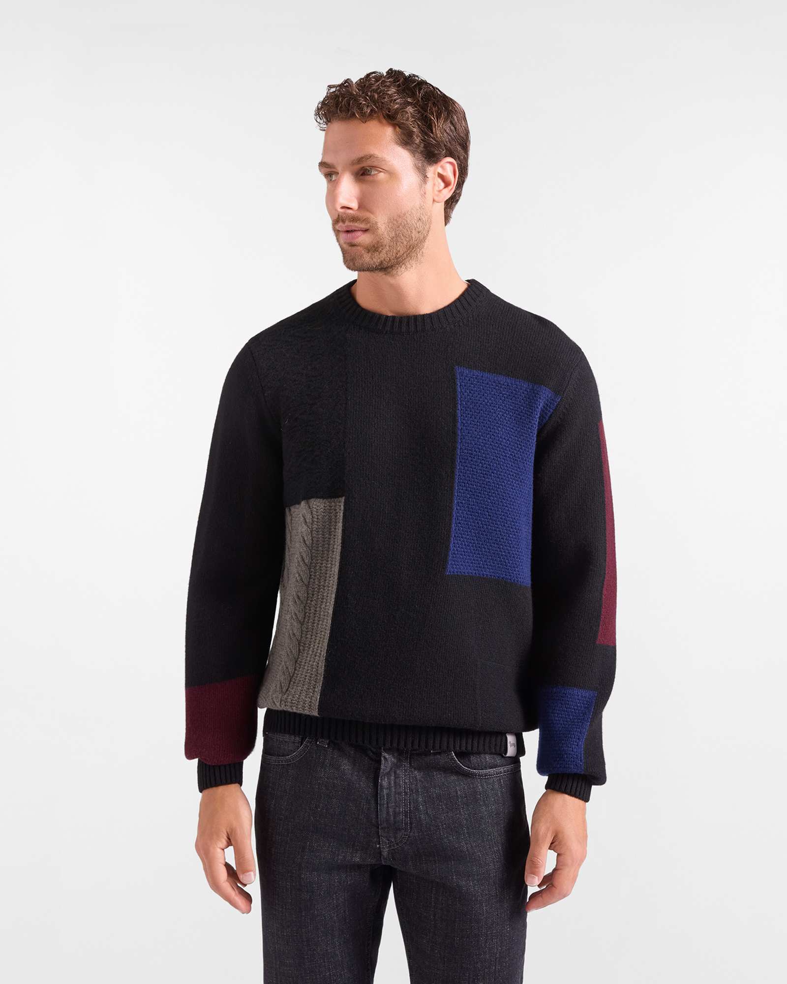 Men's Made in Italy sweater in black 100% pure wool with regular fit