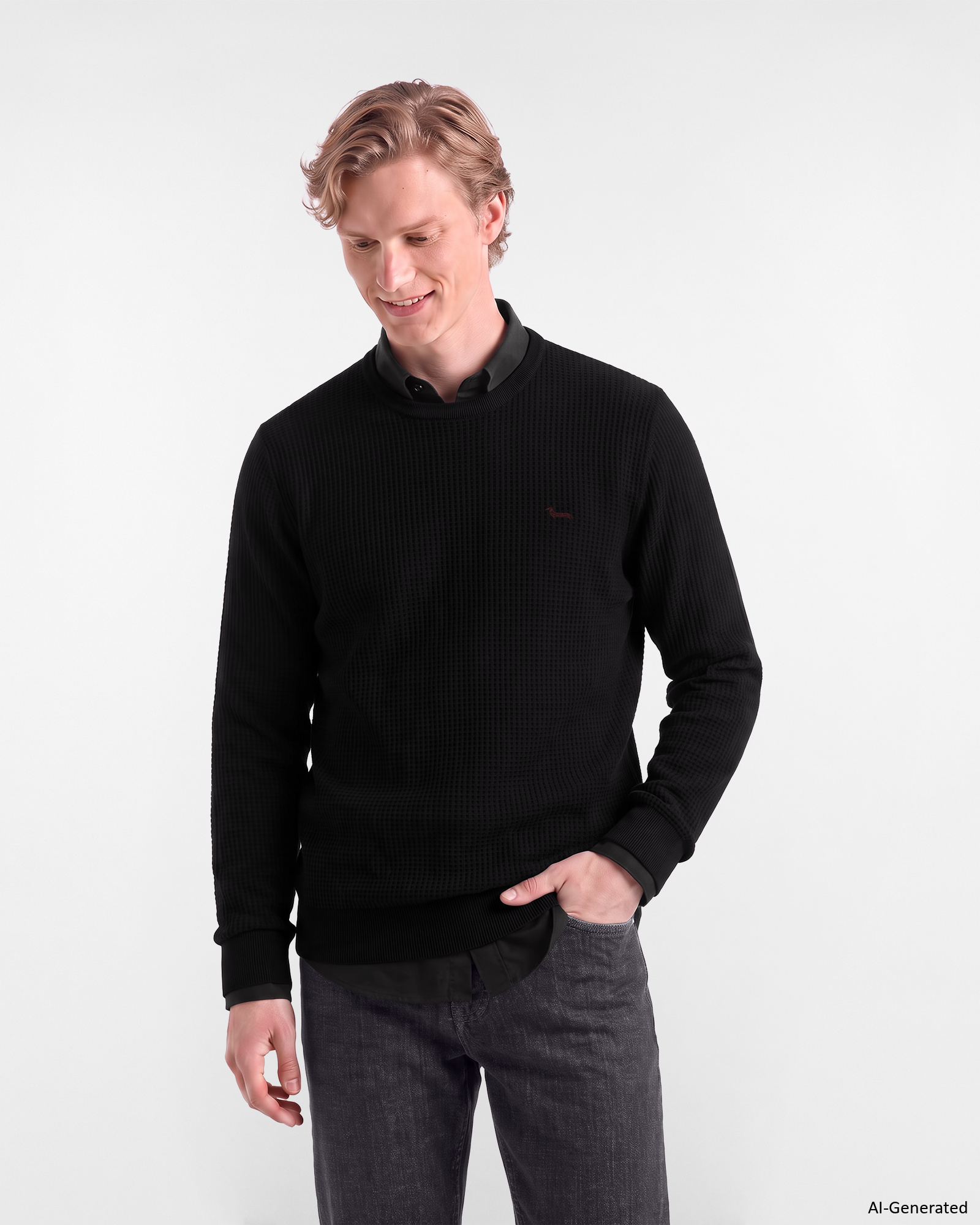 Men's Made in Italy regular fit sweater in a black wool and cotton blend