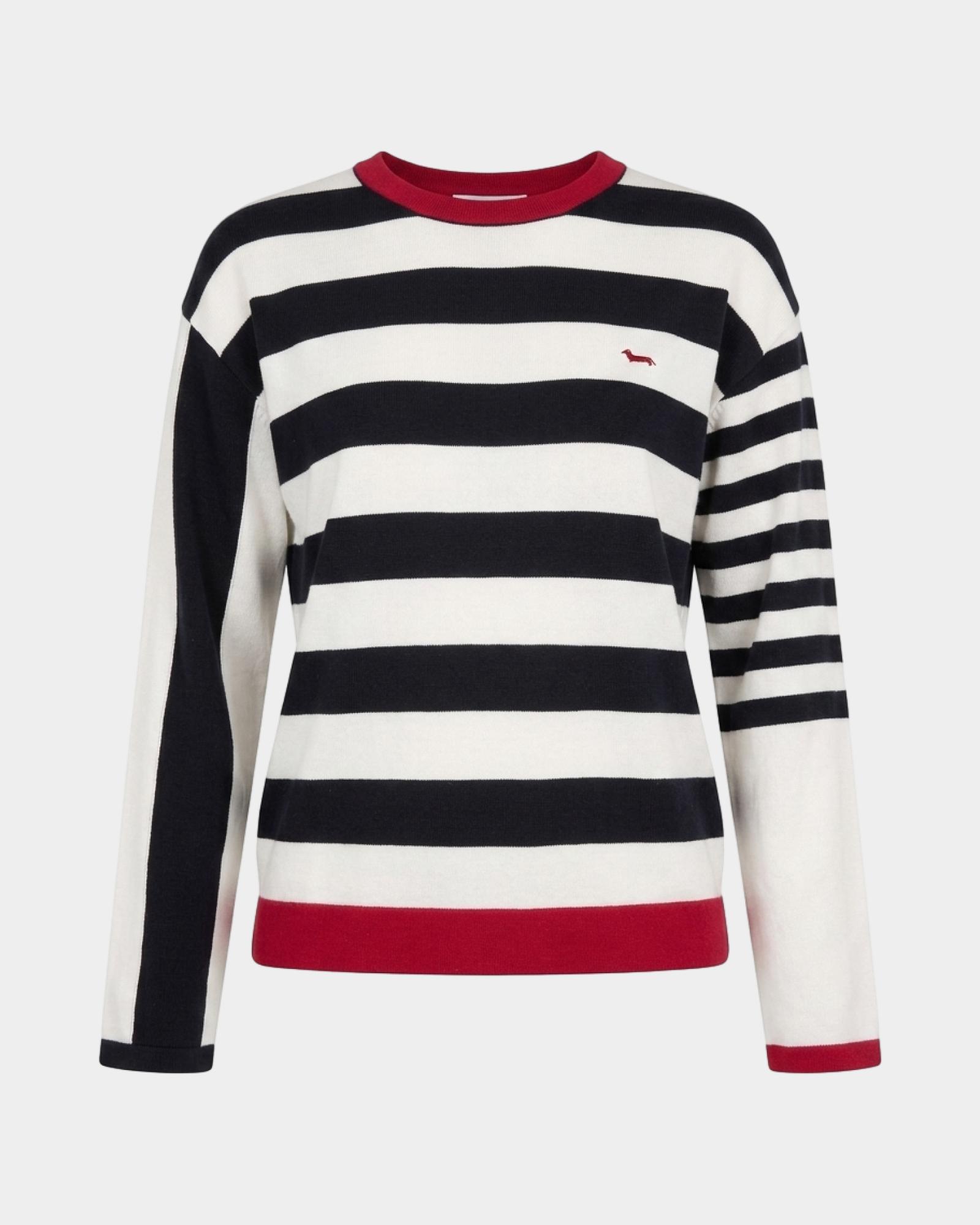 Women's striped sweater in cotton with contrasting details, WHITE, large