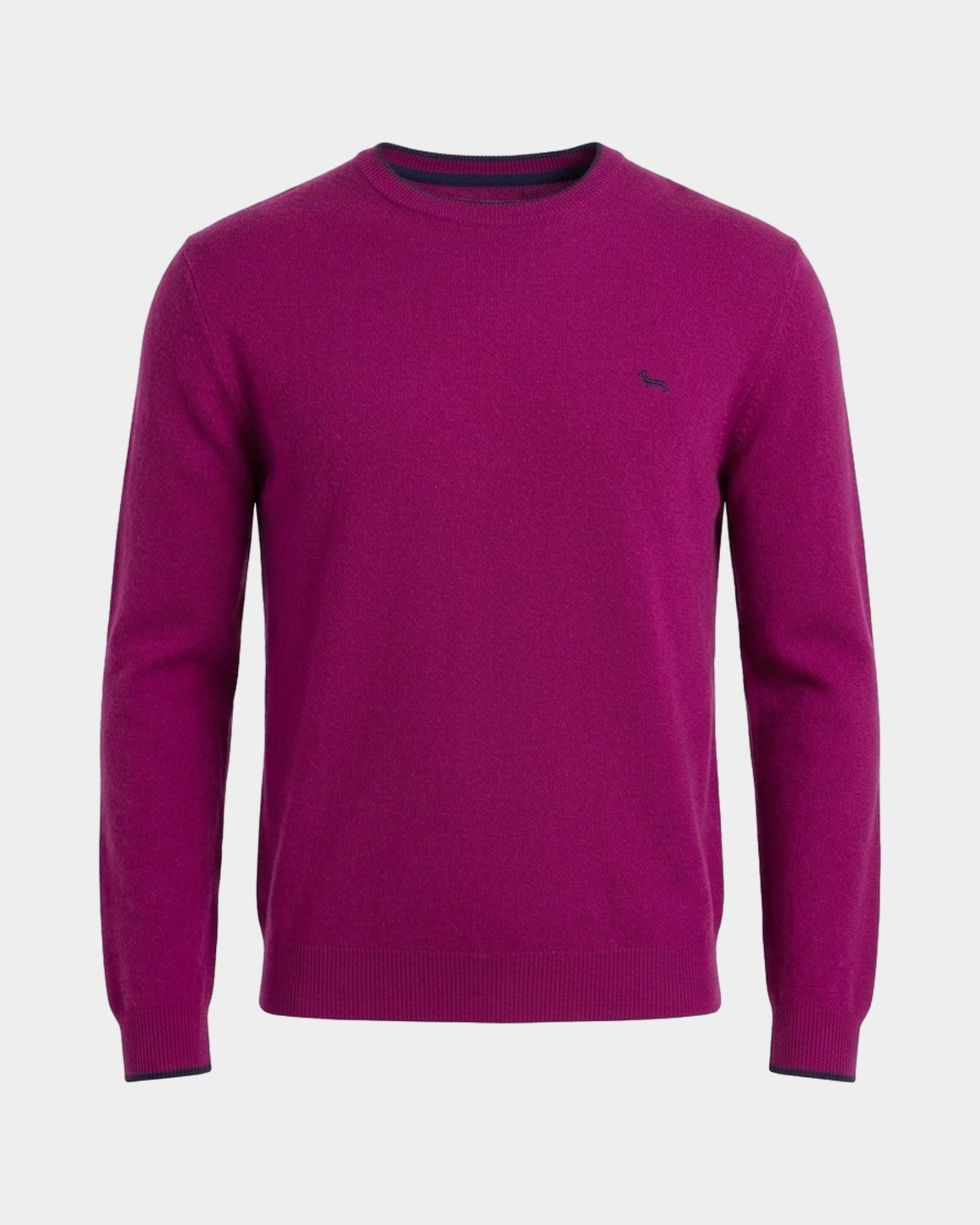 Men's crewneck sweater with contrasting stripe in a gray wool and cashmere blend with regular fit, CYCLAMEN, large
