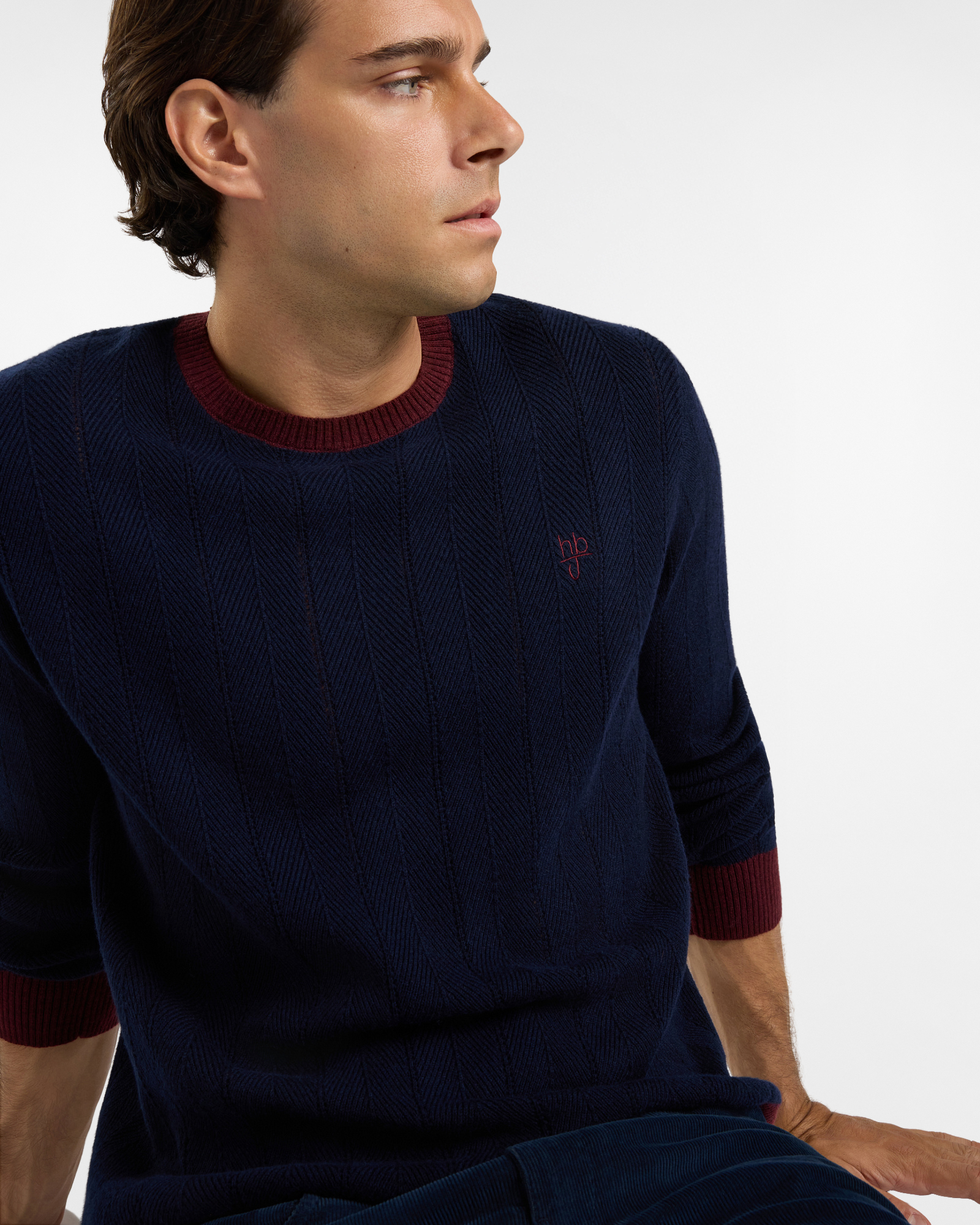 Maglia HBJ Uomo girocollo in misto lana, BLU SCURO, large