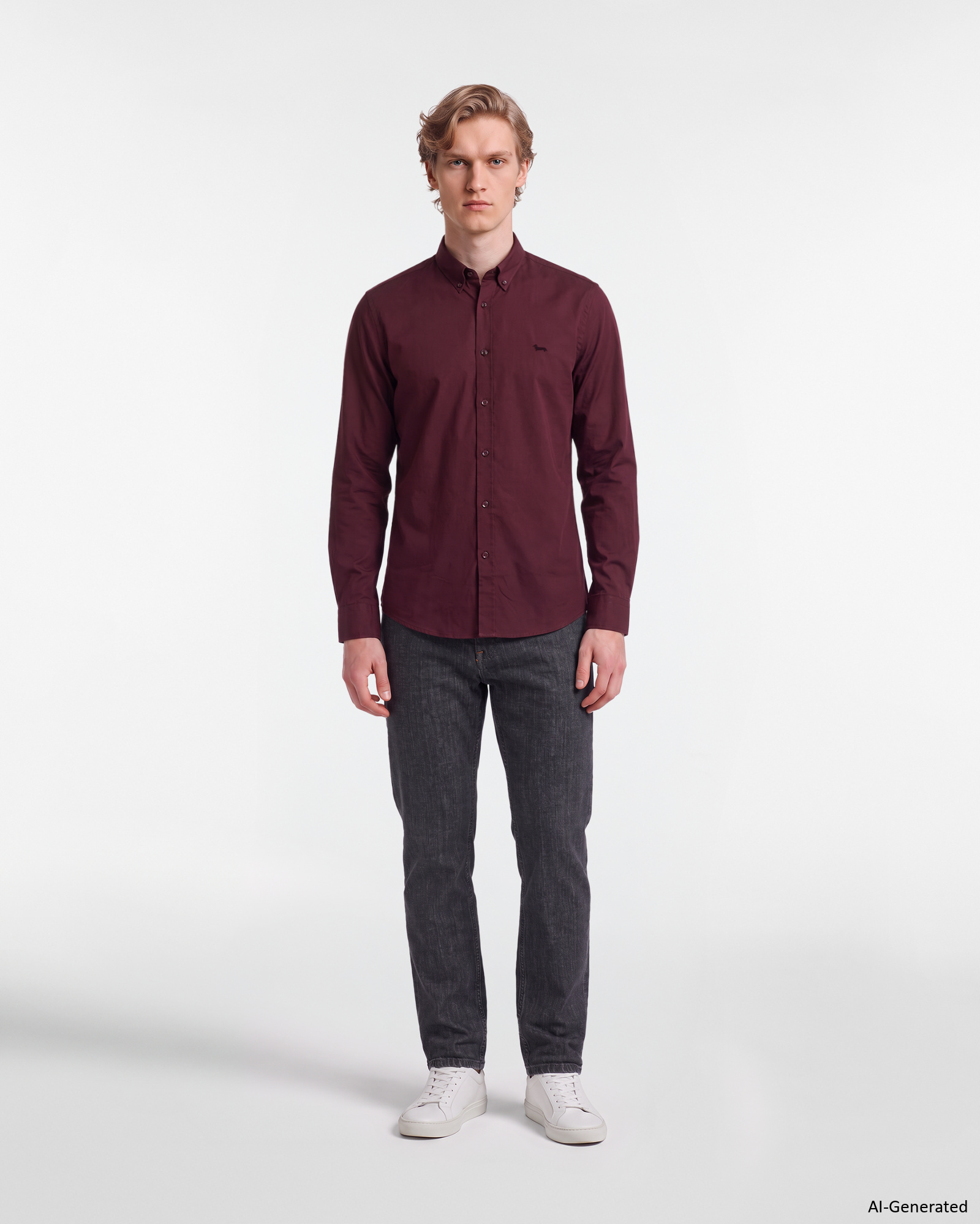 Men's regular-fit red poplin shirt, BORDEAUX, large