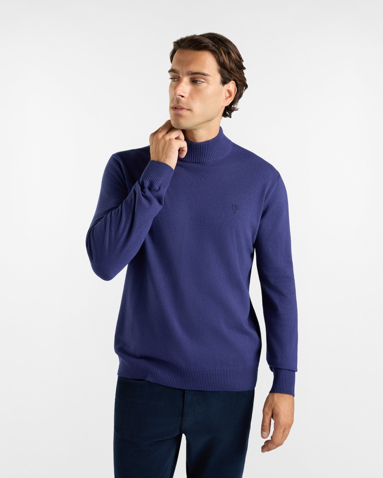 HBJ Men&rsquo;s jumper with Perkins collar in blue wool and cashmere blend