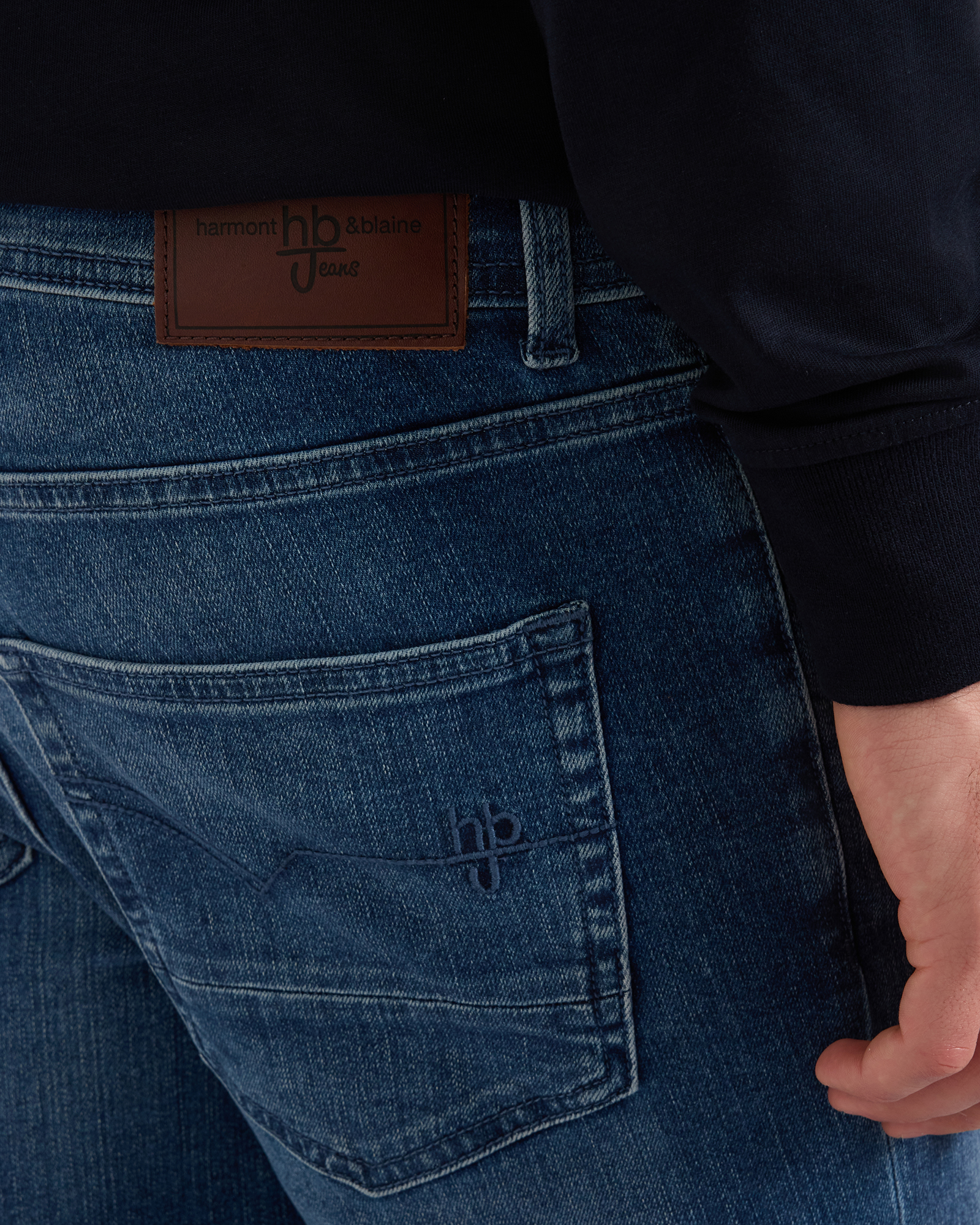 Jeans HBJ Uomo Slim Fit 5 Tasche in Denim di Cotone Stretch, BLU DENIM, large
