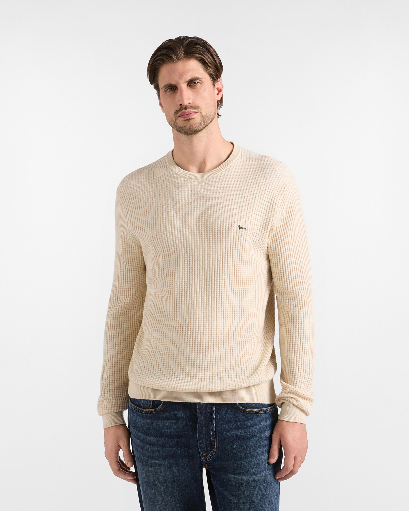 Men's Made in Italy regular fit sweater in a beige wool and cotton blend