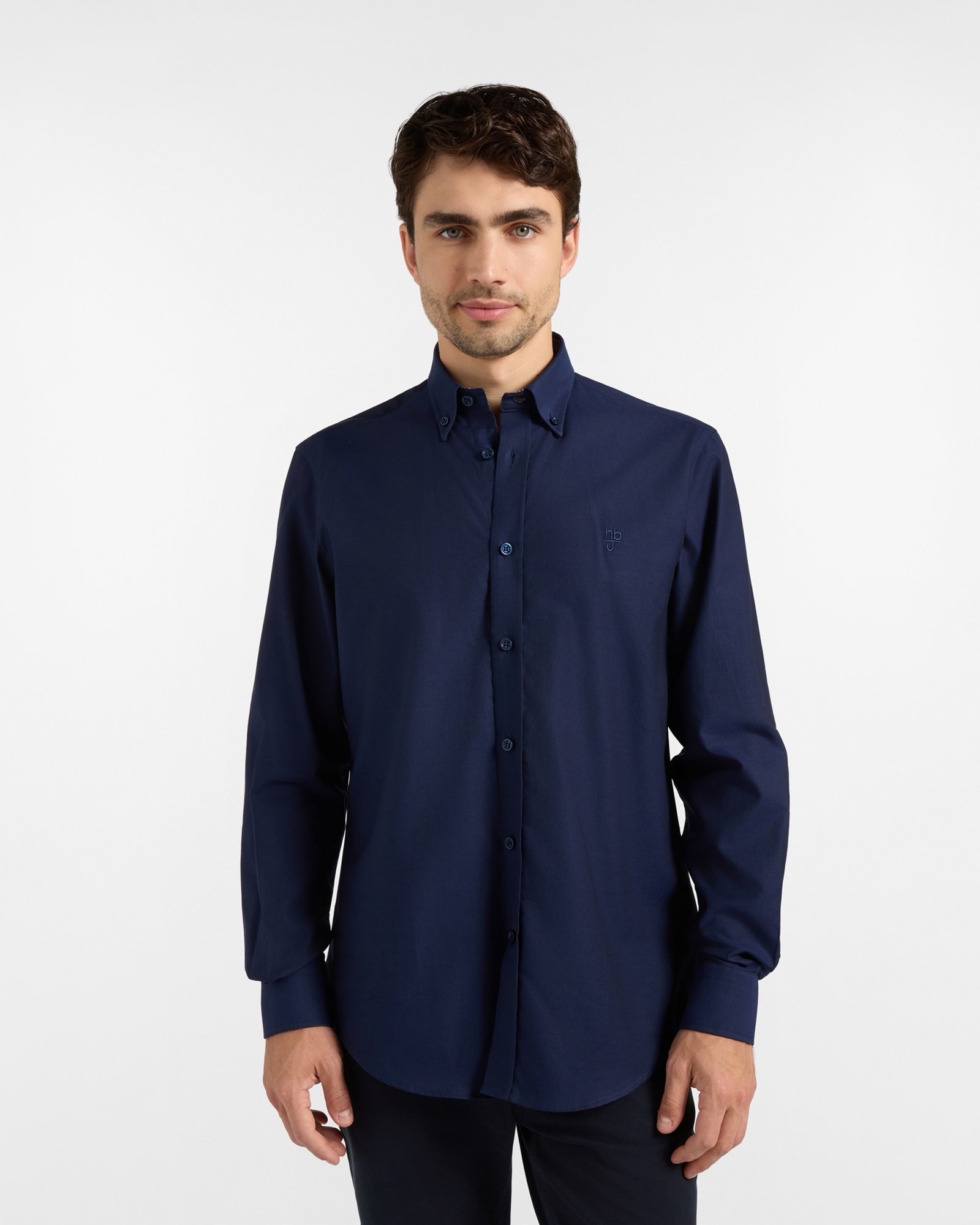 Camicia HBJ Uomo Regular Fit con collo Montecarlo in puro cotone blu scuro