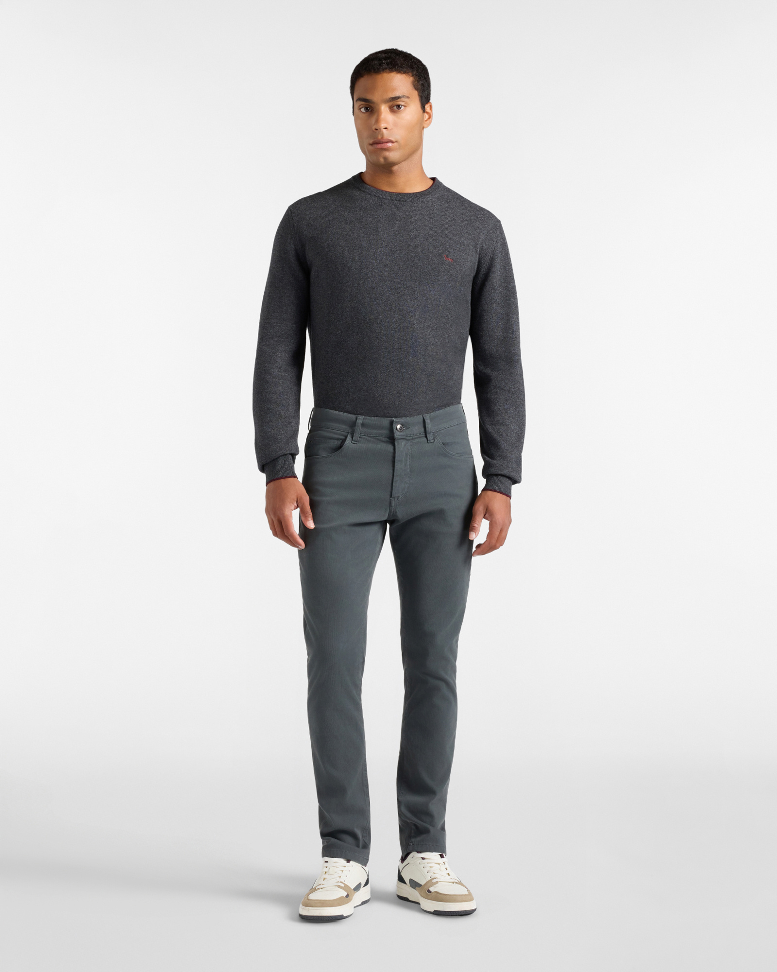 Vaqueros de 5 bolsillos para hombre en algod&oacute;n el&aacute;stico  corte Slim Made in Italy, GRIS, large