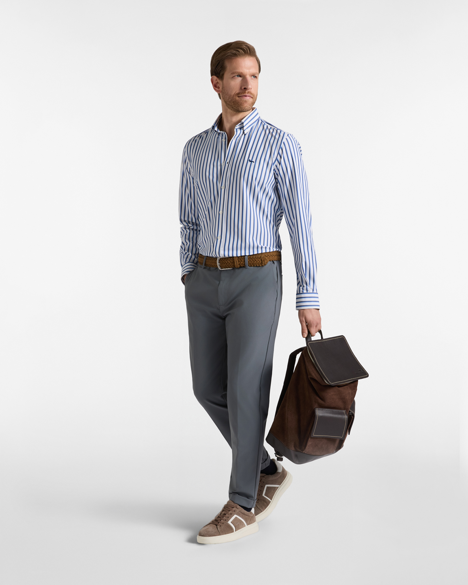 Men's narrow-fit striped technical fabric shirt, WHITE, large