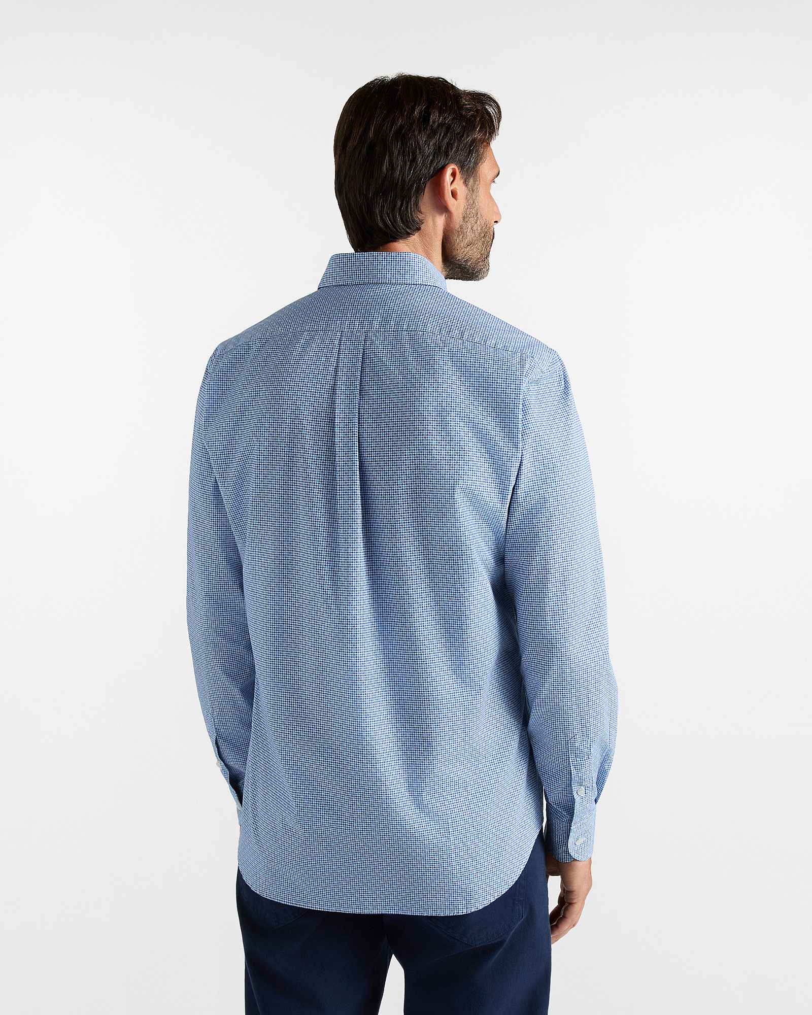 Men&rsquo;s cotton poplin shirt with micro-print, NAVY BLUE, large