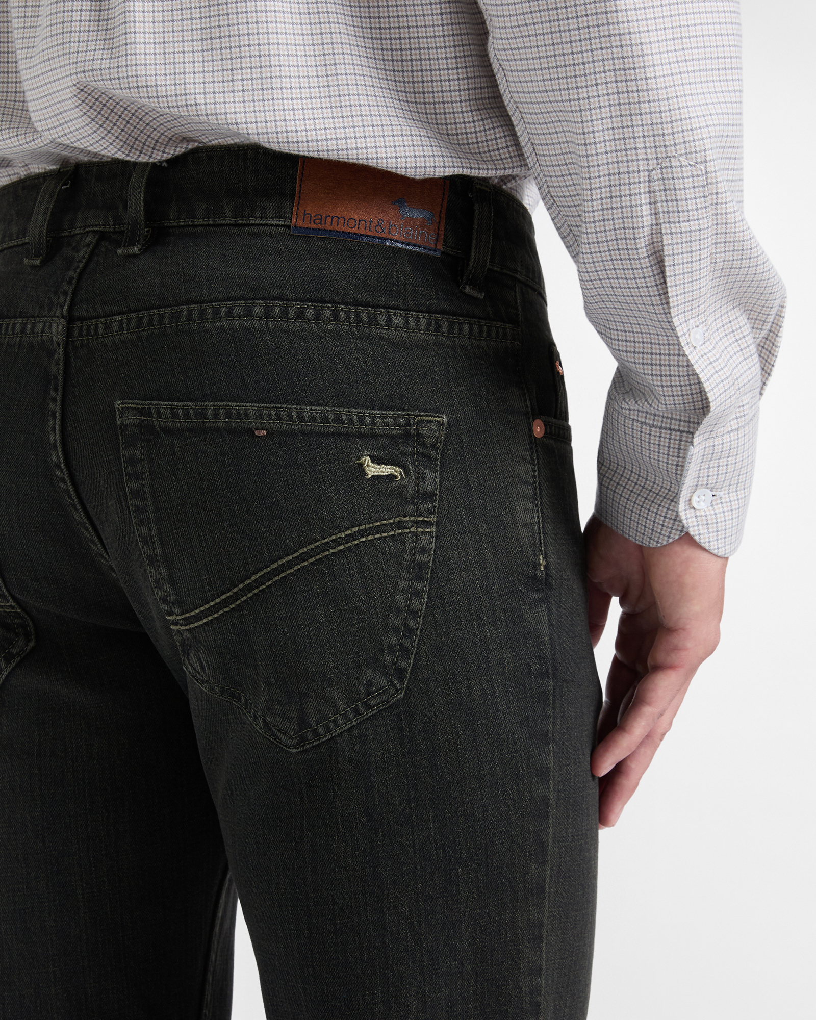 Vaqueros de hombre de 5 bolsillos, de denim de algod&oacute;n el&aacute;stico, VERDE, large