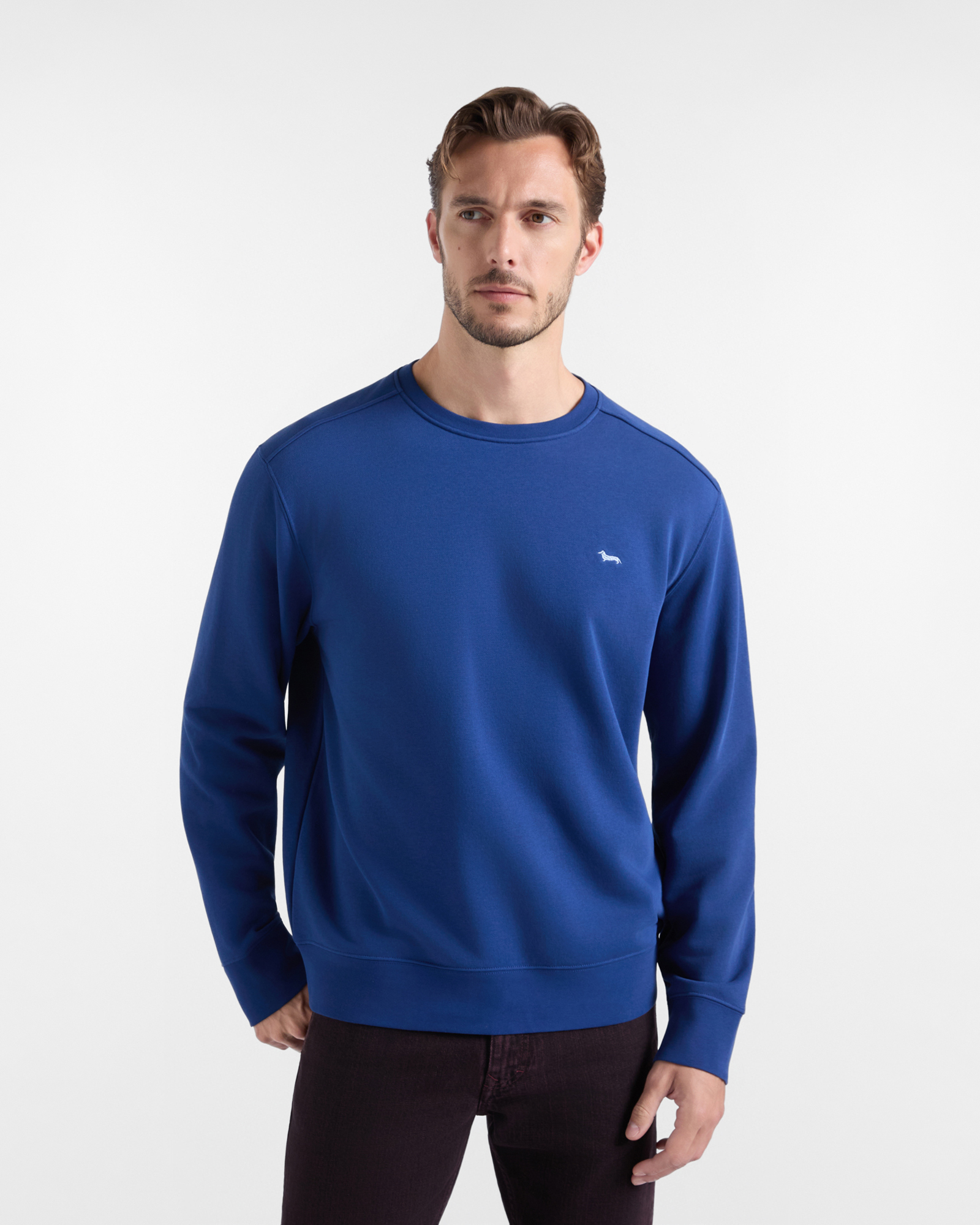Men's cobalt blue Regular Fit brushed fleece crewneck sweatshirt
