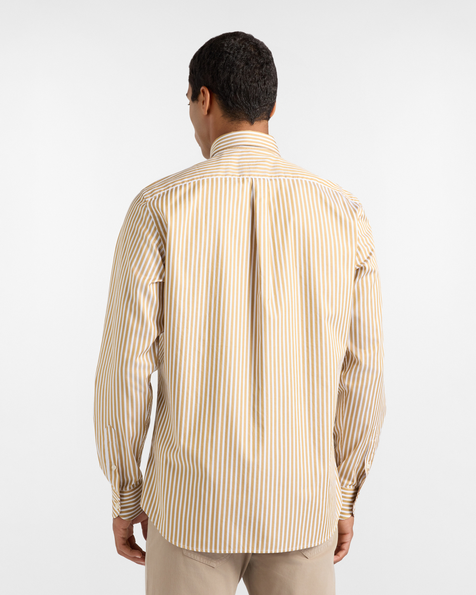 Camisa de hombre en sarga con rayas de raso de corte regular, color turquesa, MARR&Oacute;N OSCURO, large
