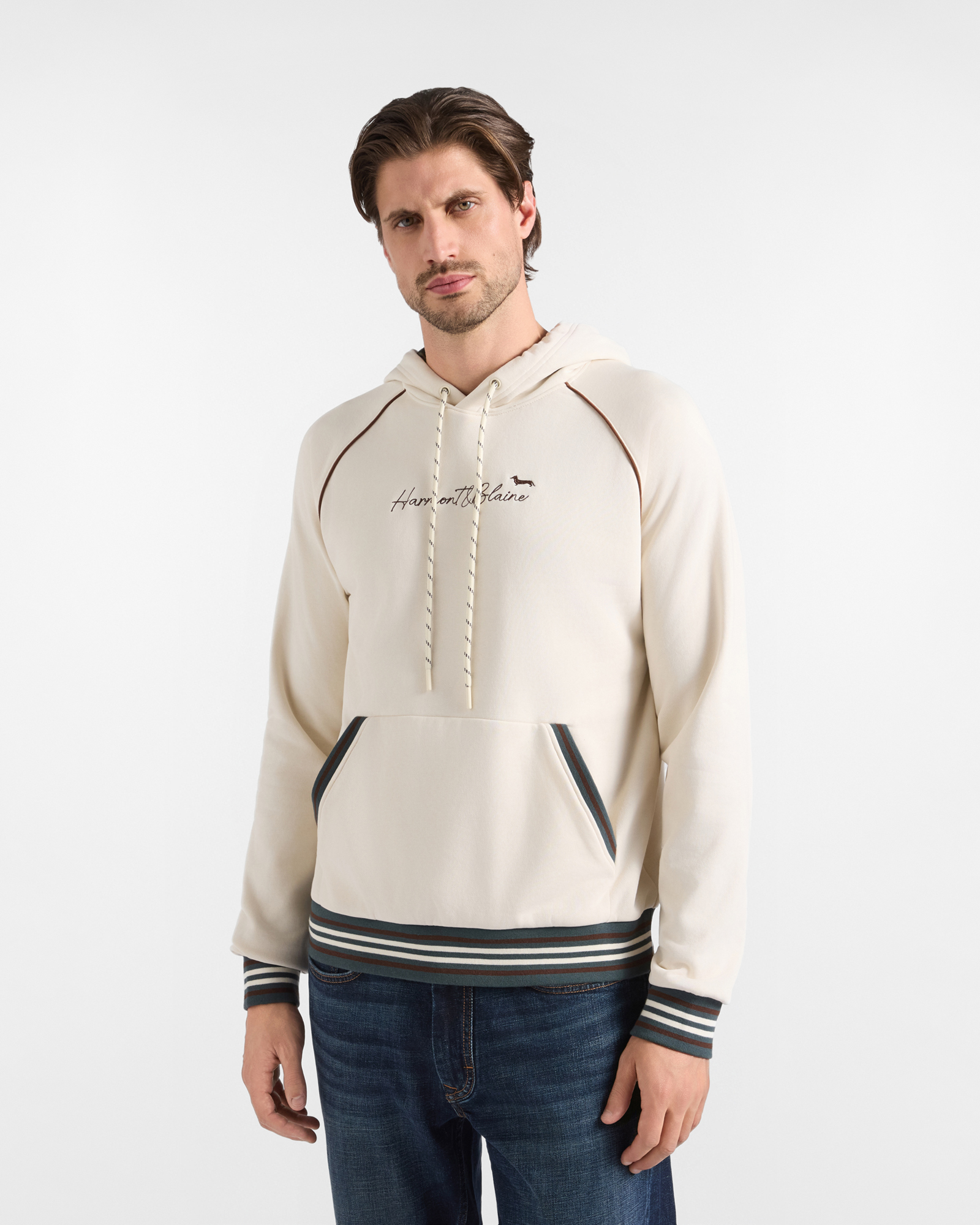 Felpa Uomo con cappuccio beige e fodera in tartan