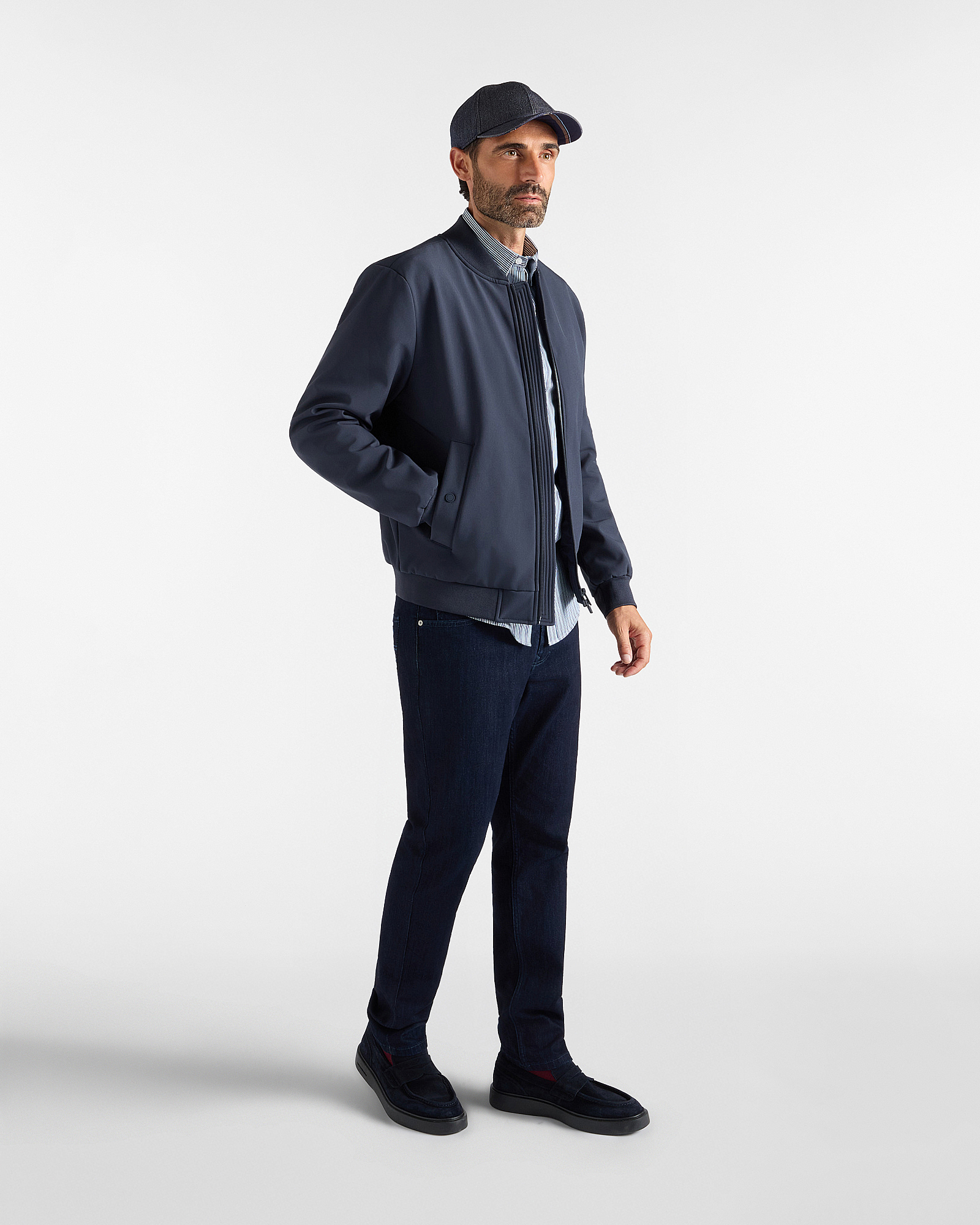 Men's softshell jacket with rib-knit trims, NAVY BLUE, large