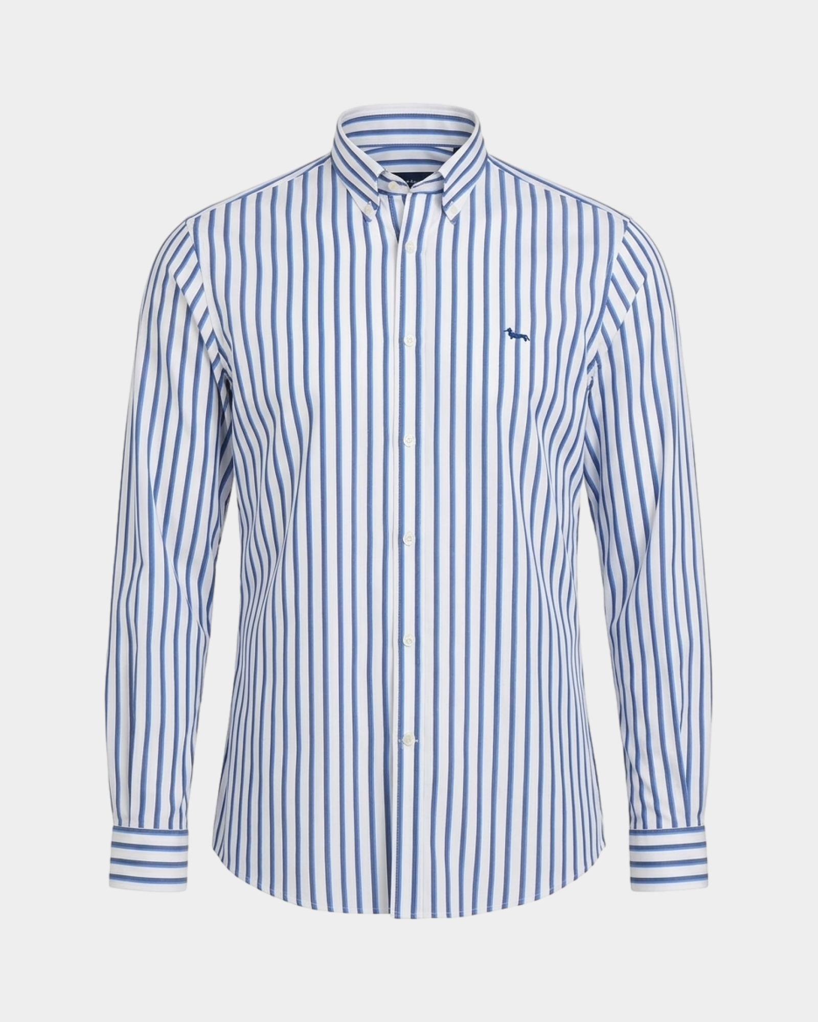 Men's narrow-fit striped technical fabric shirt, WHITE, large