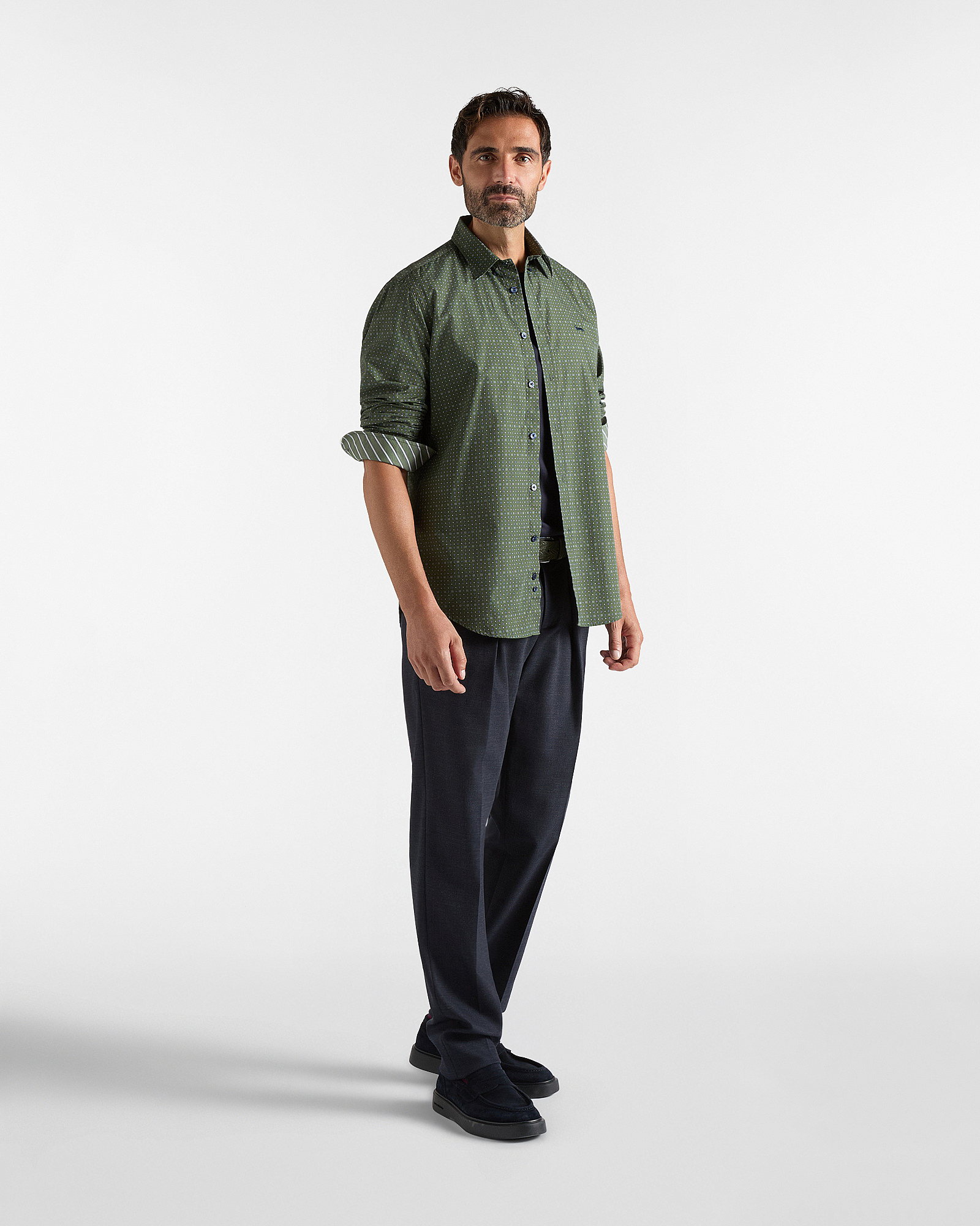 Camicia Uomo con microstampa cravatteria Regular Fit, VERDE SPORT, large