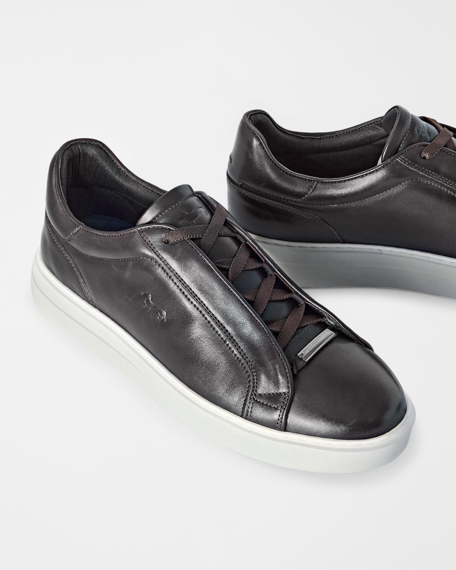 Sneaker de hombre slip-on, de piel aut&eacute;ntica, TESTA DI MORO, large