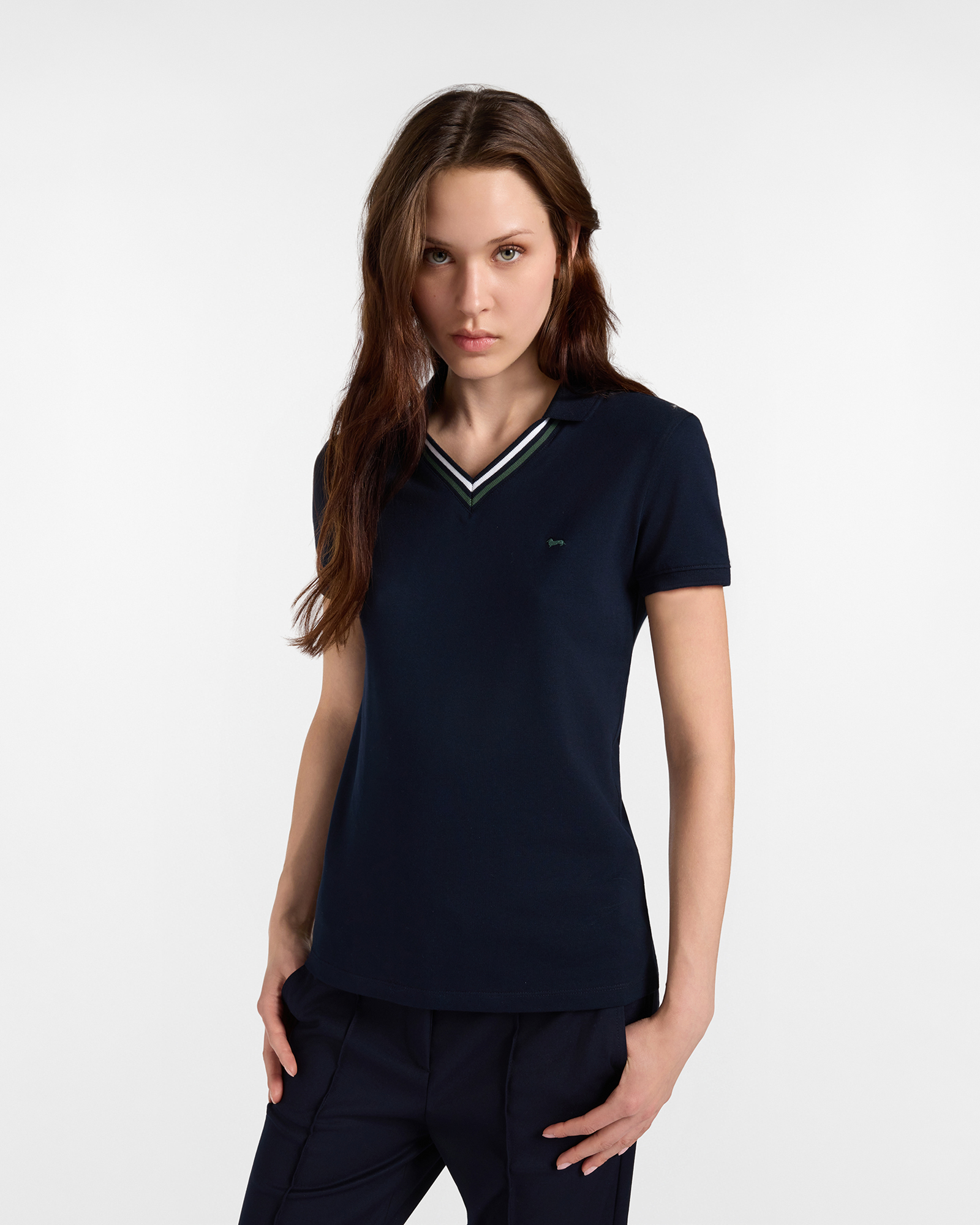 Women's short-sleeve blue stretch cotton
