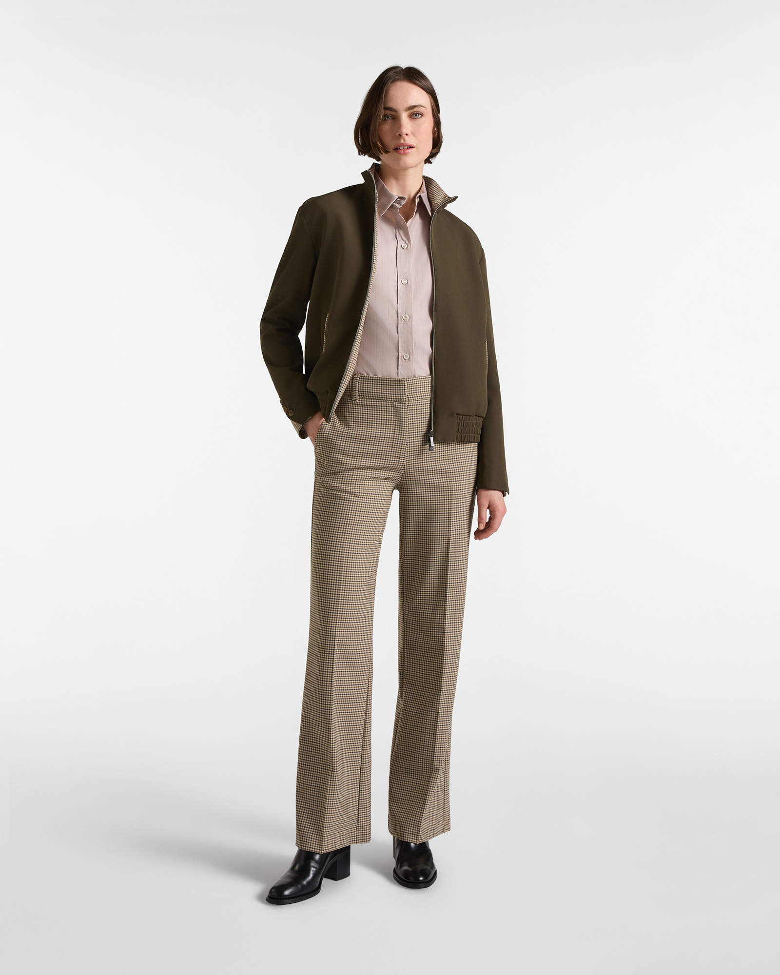 Pantalone Chino Donna in misto lana verde, VERDE, large