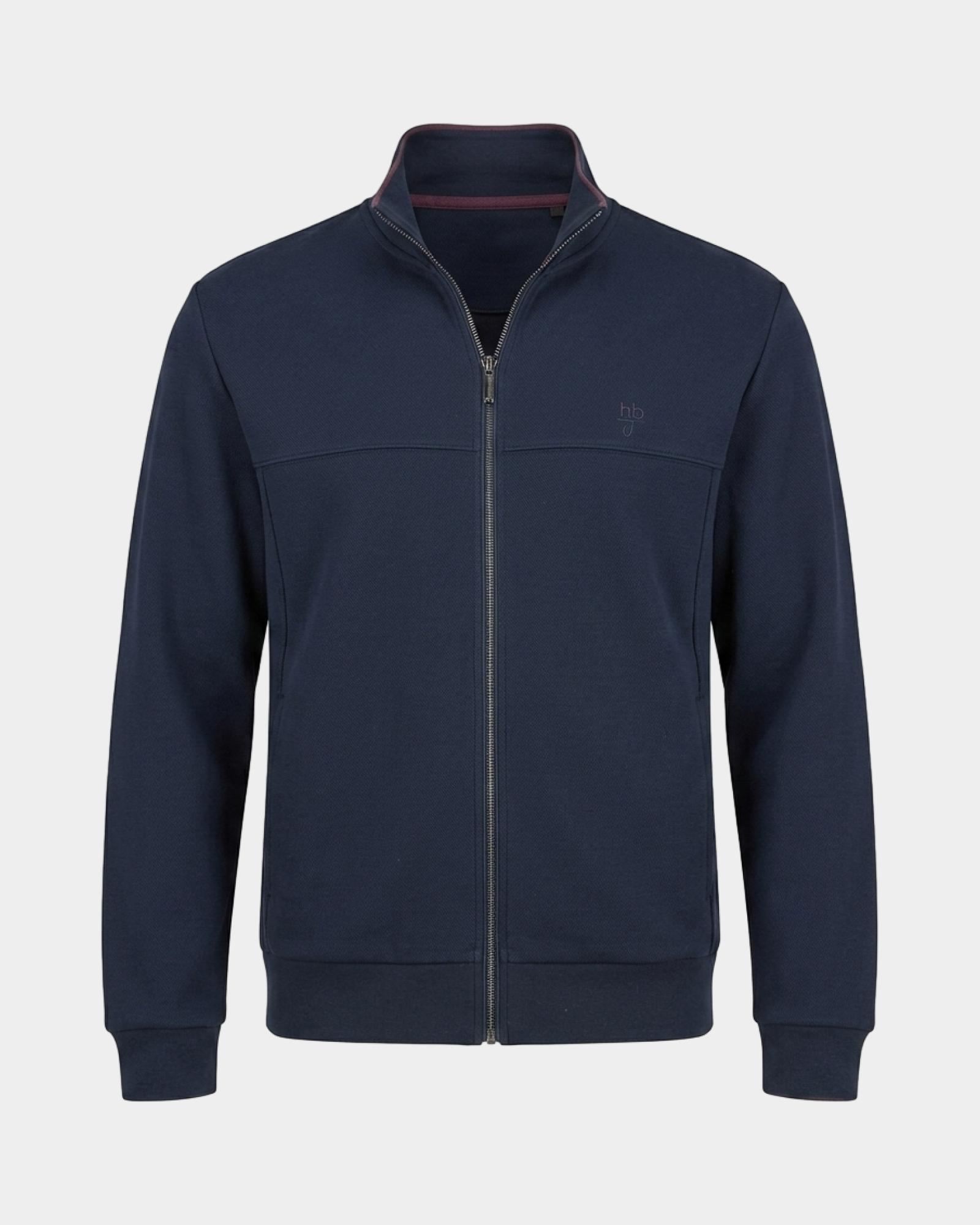 Felpa full zip HBJ Uomo con colletto rialzato con bordo a contrasto, BLU SCURO, large