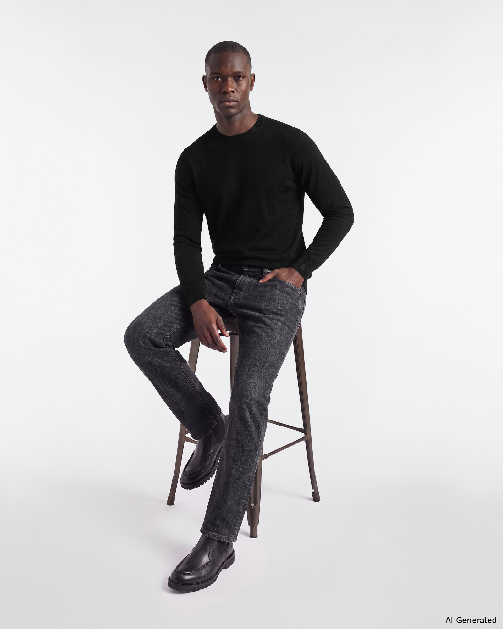 Maglia Uomo in 100% pura lana Regular Fit, NERO, large