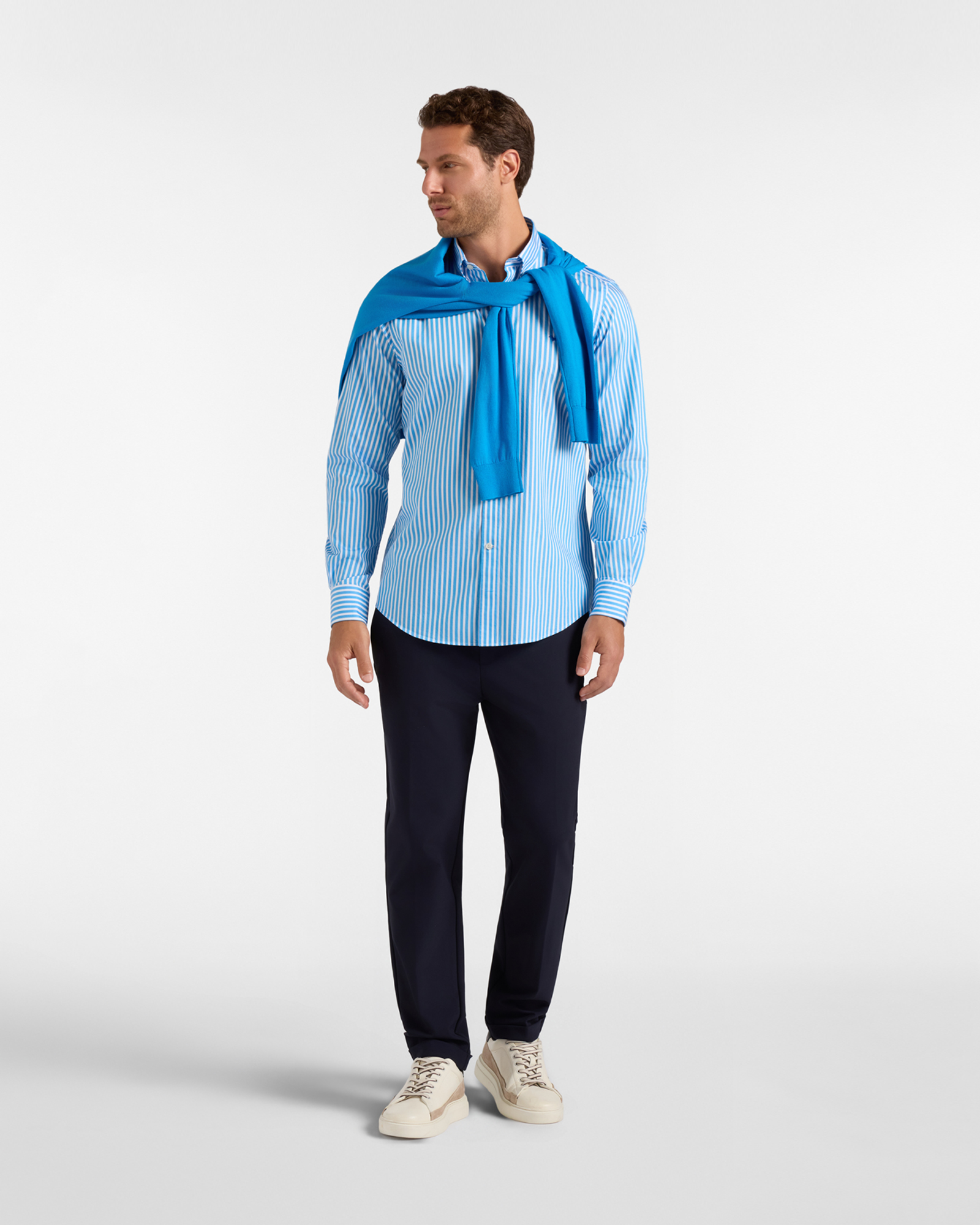 Men's regular-fit turquoise twill shirt with satin stripe, LIGHT BLUE, large