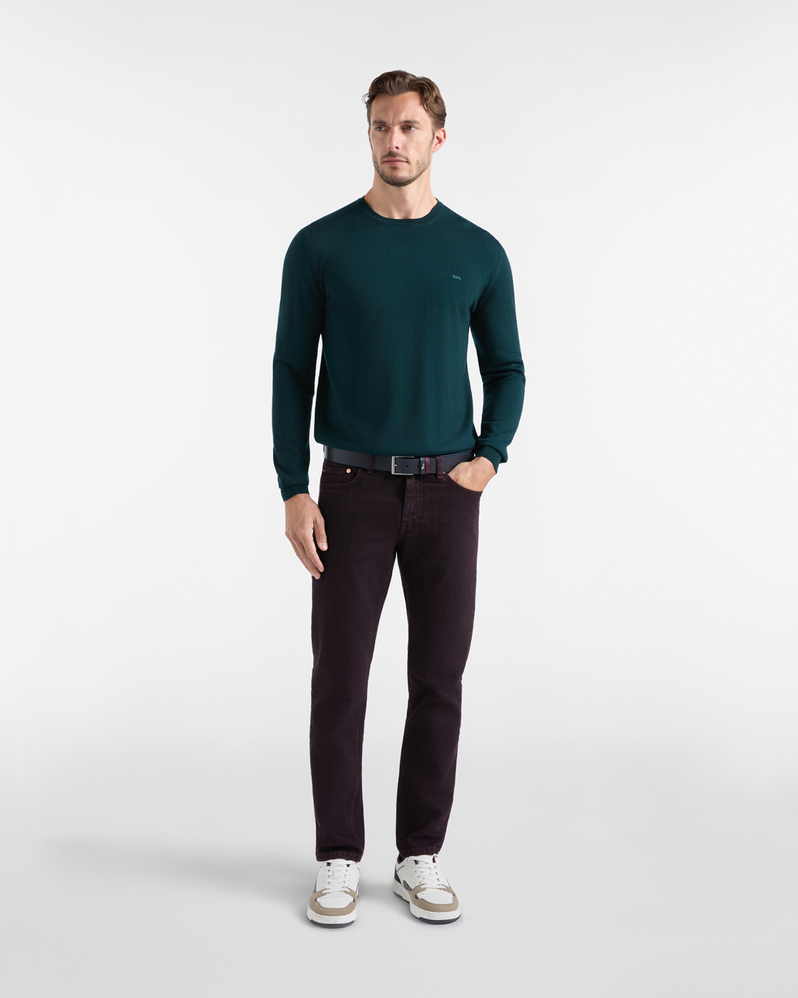 Maglia Uomo in 100% pura lana Regular Fit Made in Italy, VERDE SCURO, large