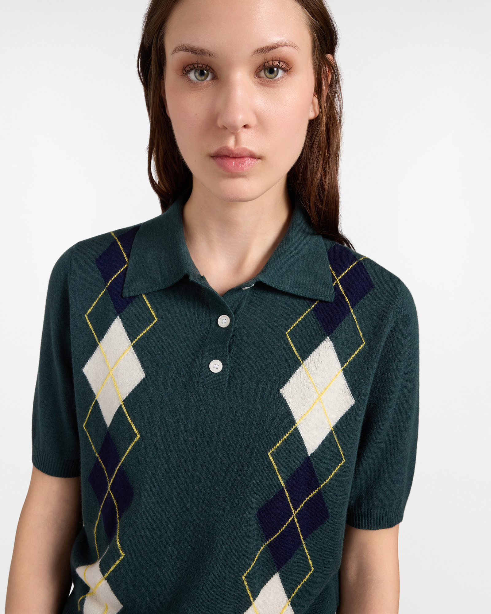 Jersey Mujer con cuello polo en mezcla de lana, VERDE, large