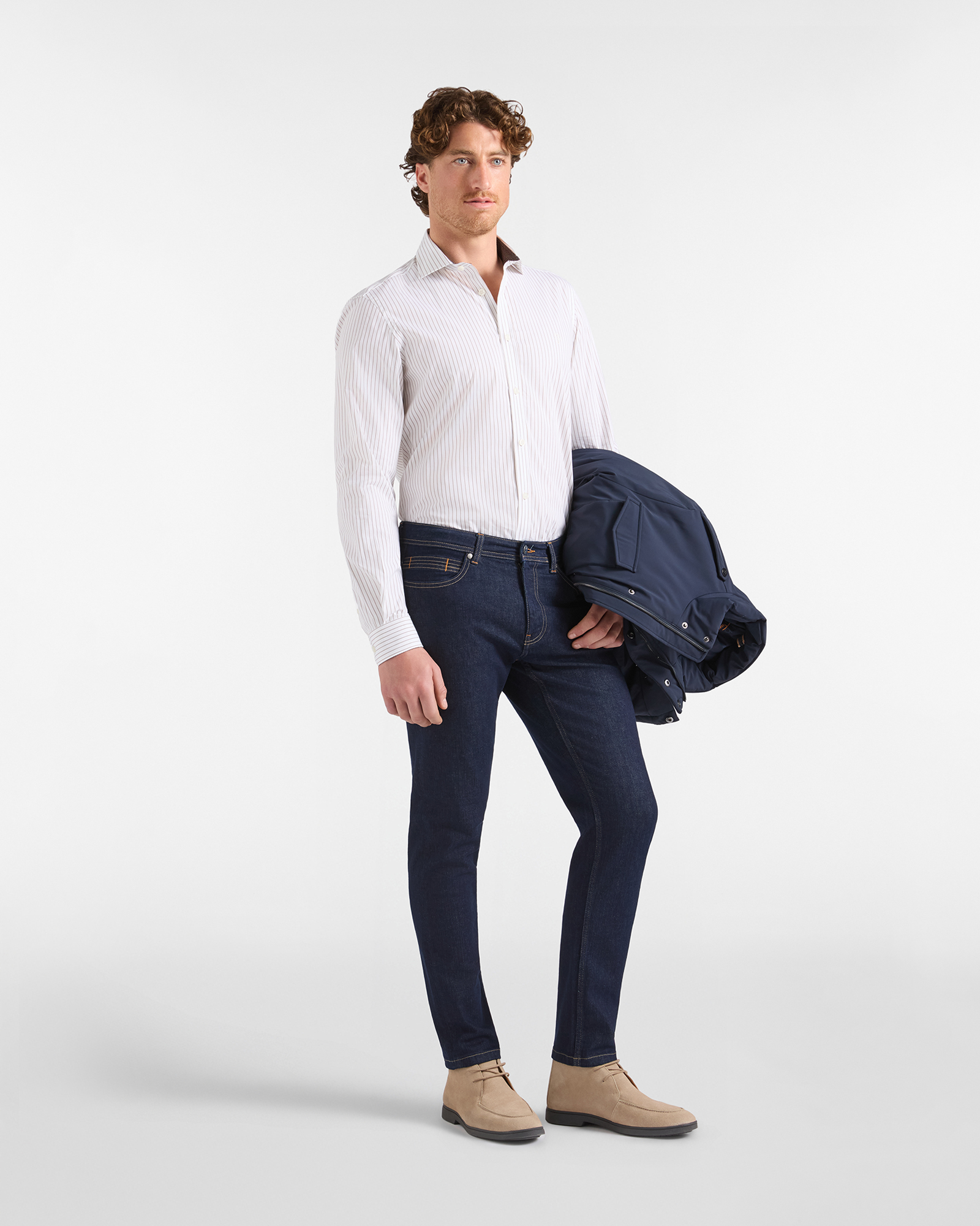 Jeans HBJ Uomo 5 Tasche Narrow Fit Rinse Wash in Cotone Stretch, BLU DENIM, large