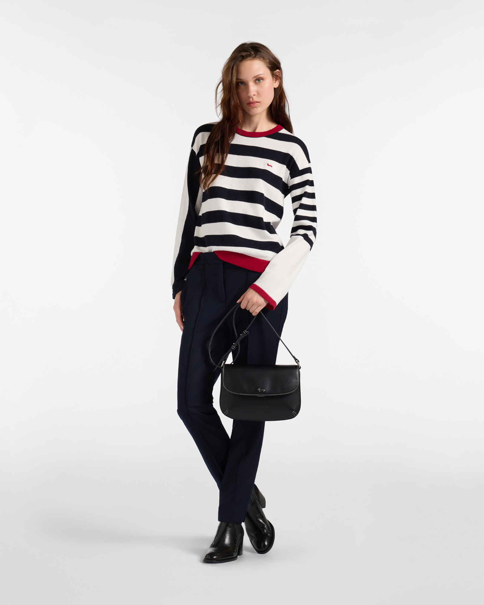 Women's striped sweater in cotton with contrasting details, WHITE, large