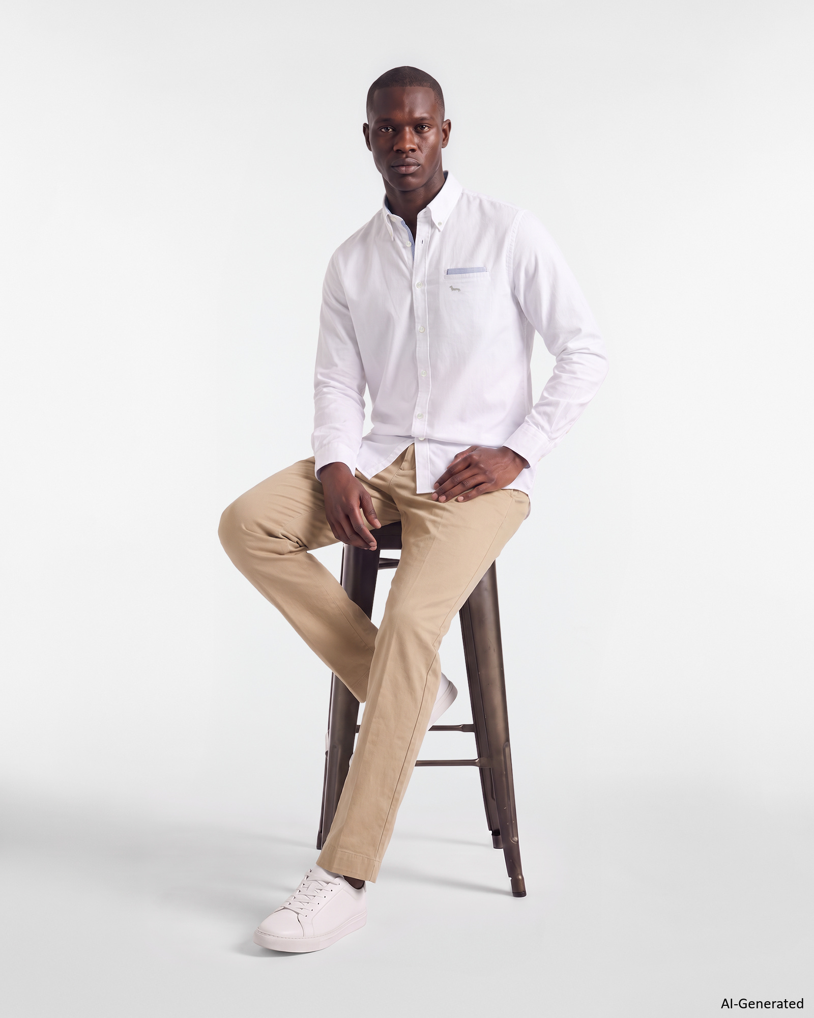 Men's regular-fit Oxford shirt with pocket square, WHITE, large