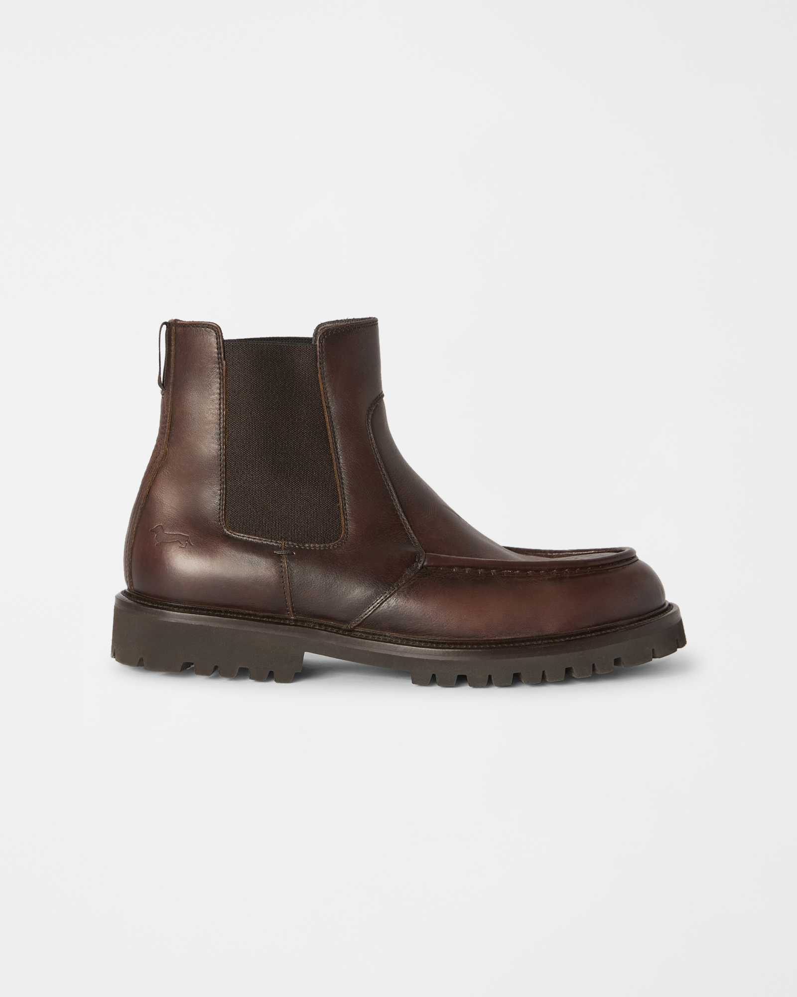 Chelsea boot Uomo in pelle delav&egrave; con punta cucita stile mocassino testa di moro