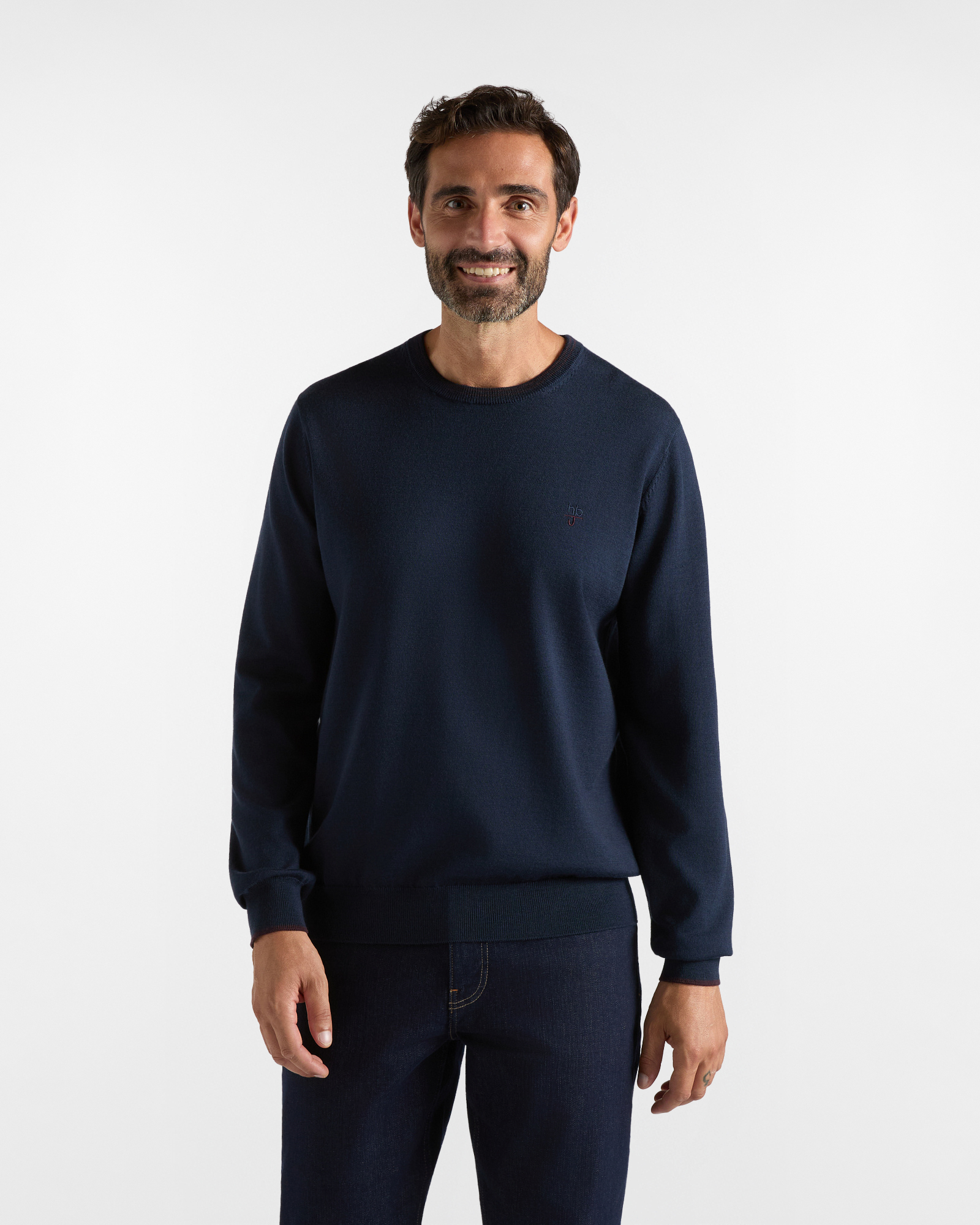 HBJ Men&rsquo;s Pure Dark Blue Wool Crew-Neck Jumper