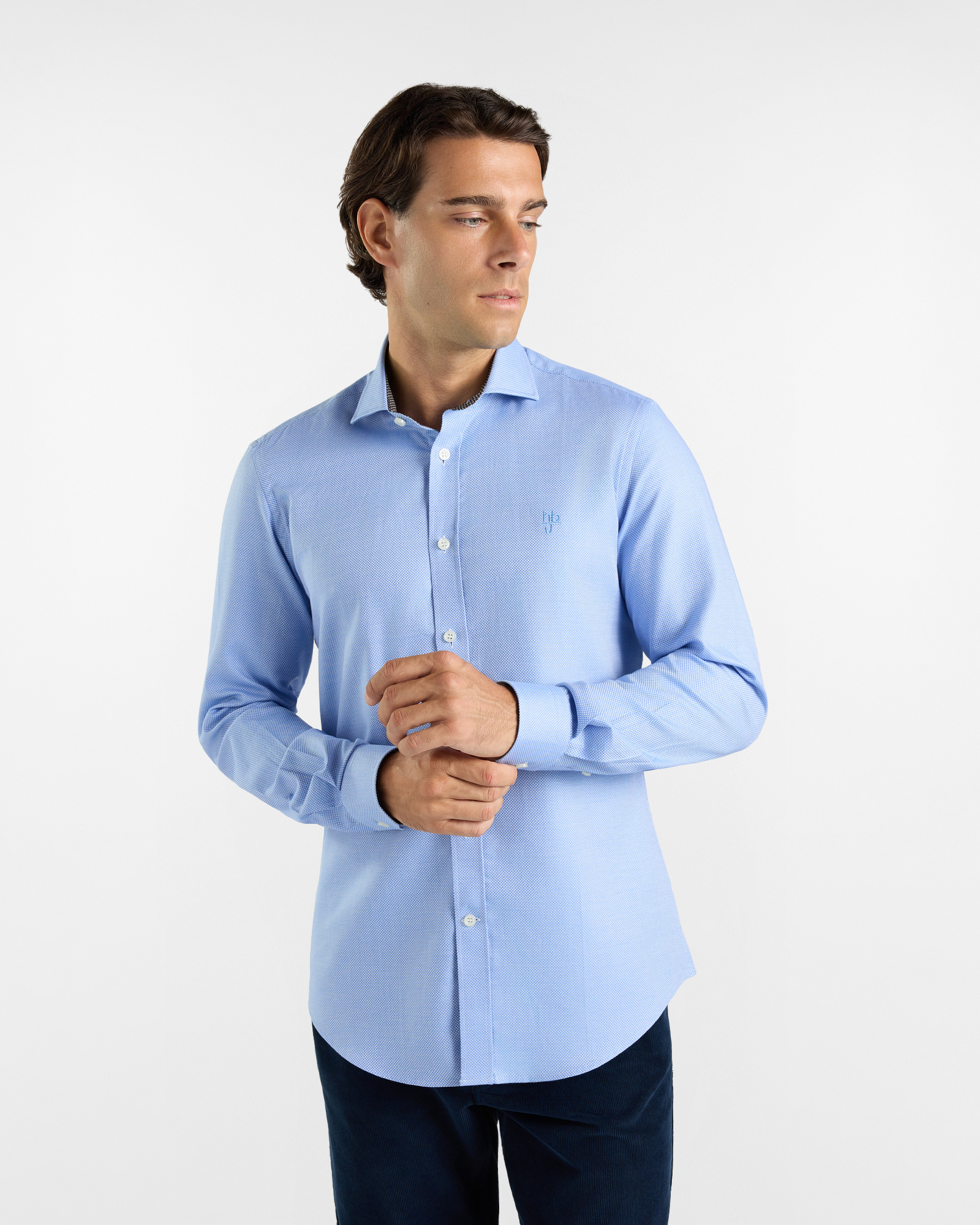 Camicia HBJ Uomo Narrow Fit con collo French in puro cotone celeste sky